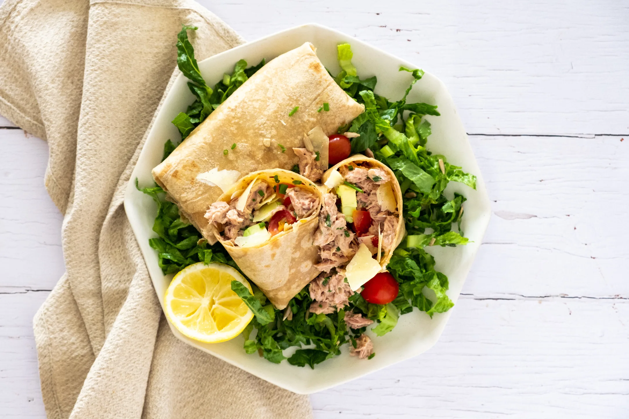 Tuna and Avocado Wholewheat Wraps with Cherry Tomatoes