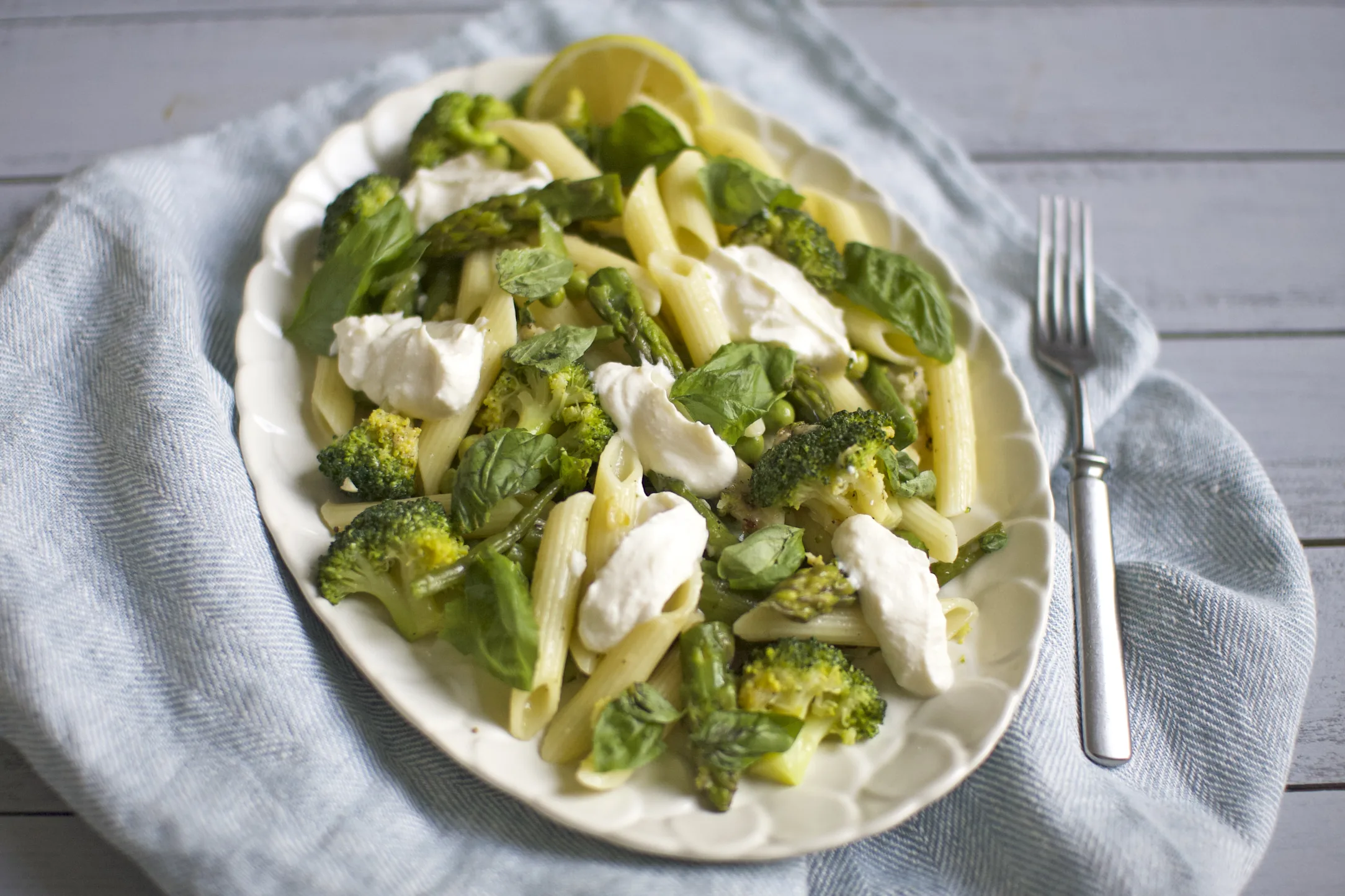 Pasta Verde with Asparagus, Peas and Lemon Ricotta