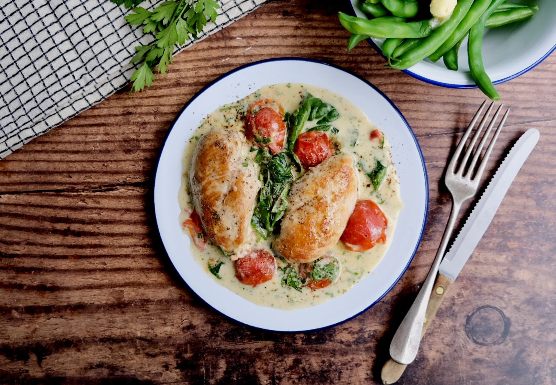 Boursin Chicken with Green Beans and Tomatoes