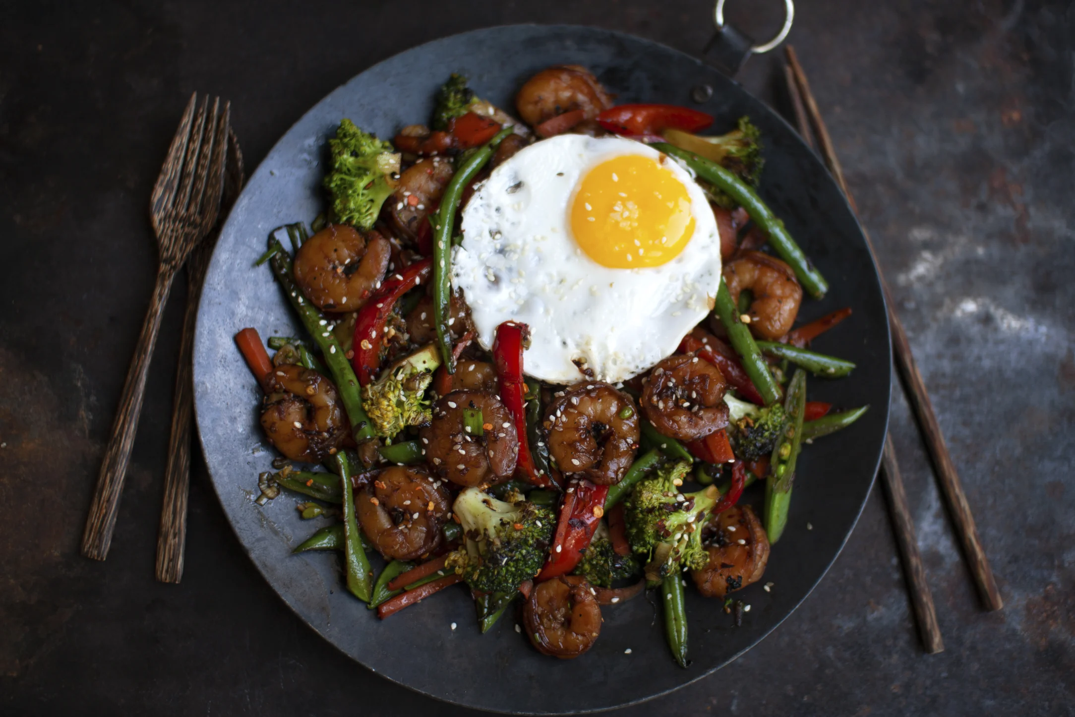 Korean Sesame Prawn Stir Fry with Eggs