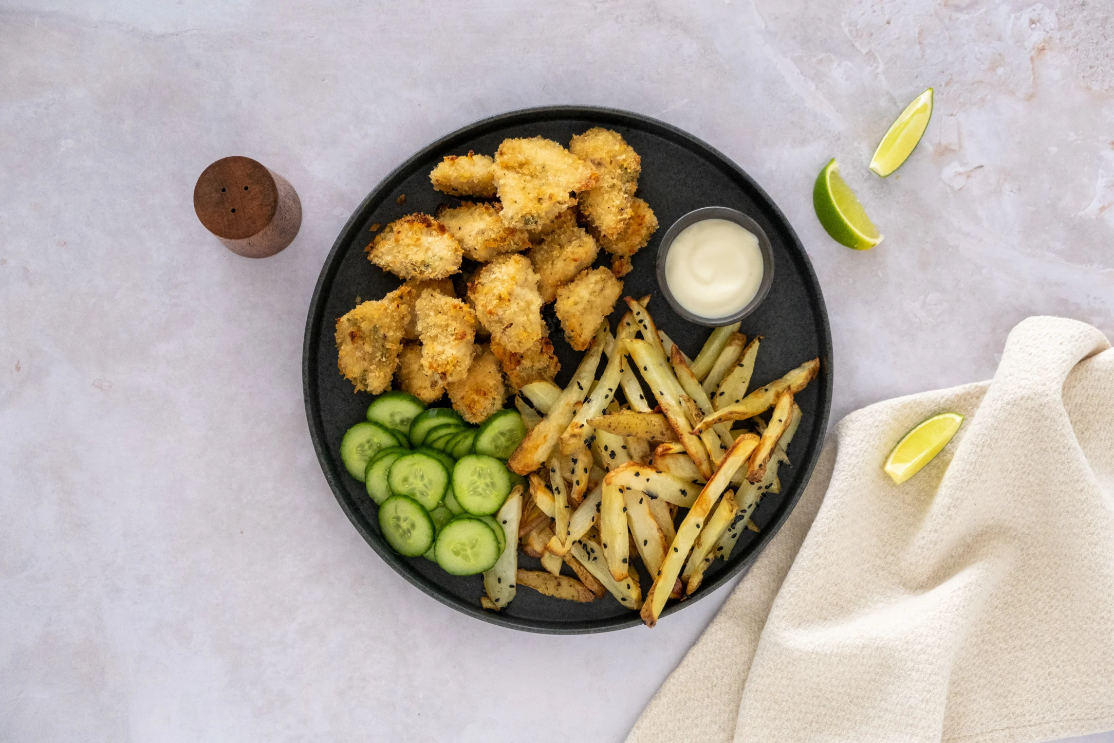 South Indian Chicken Popcorn with Fries and Lime Mayo
