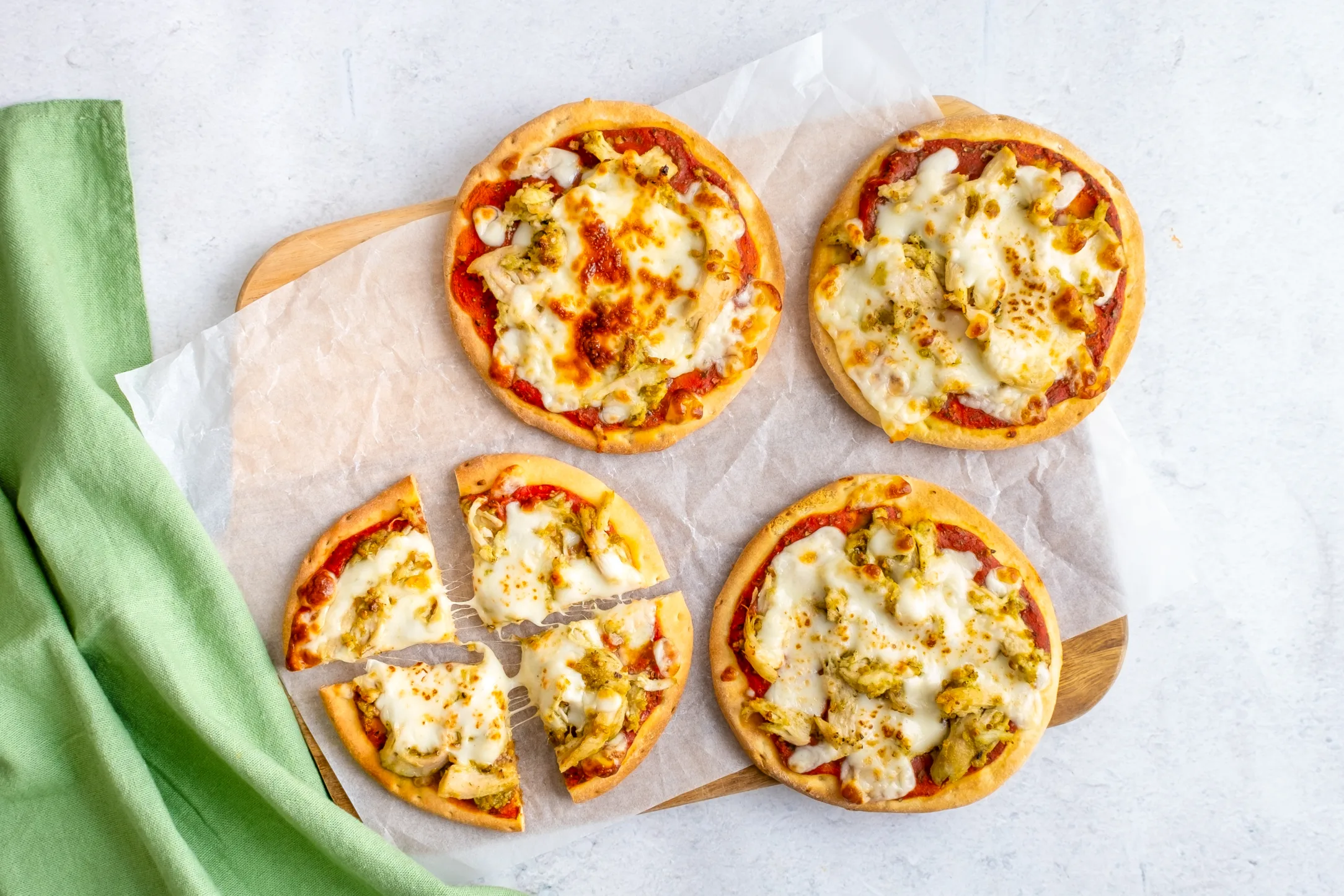 Mini Pesto Chicken Pizza