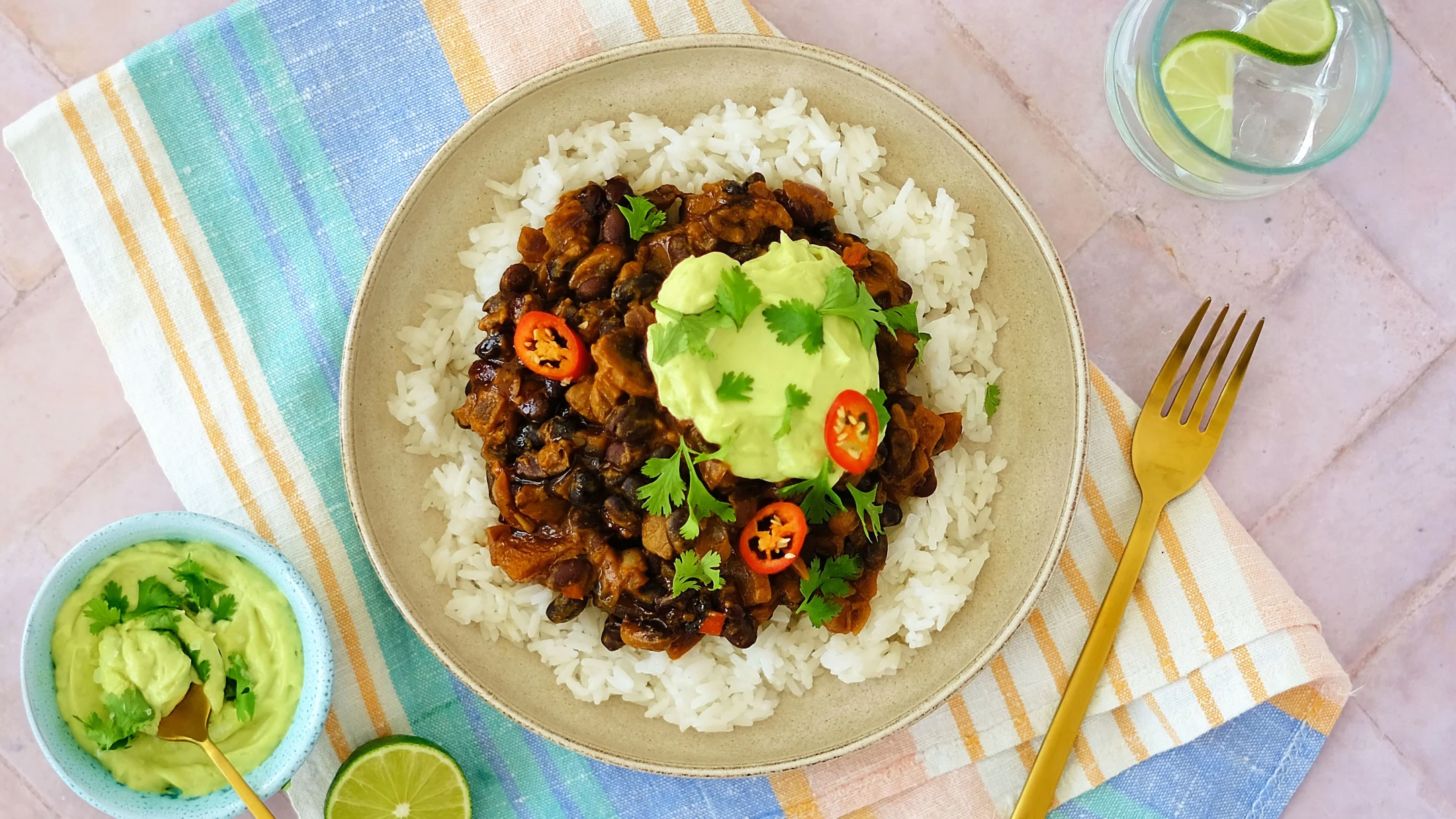 Black Bean and Mushroom Chilli with Jasmine Rice