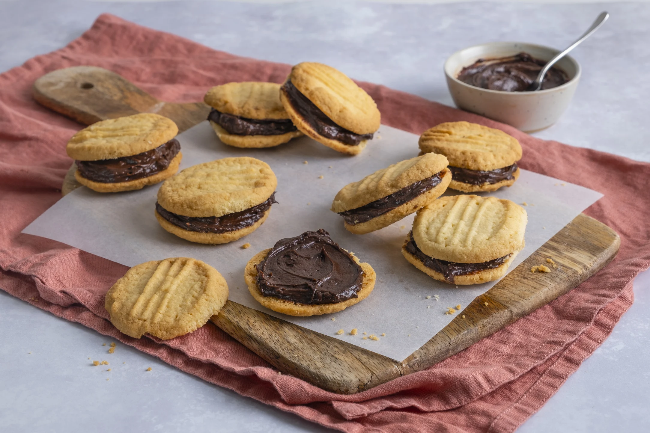 Buttery Shortbread Biscuit Sandwiches with a Chocolate Buttercream Filling