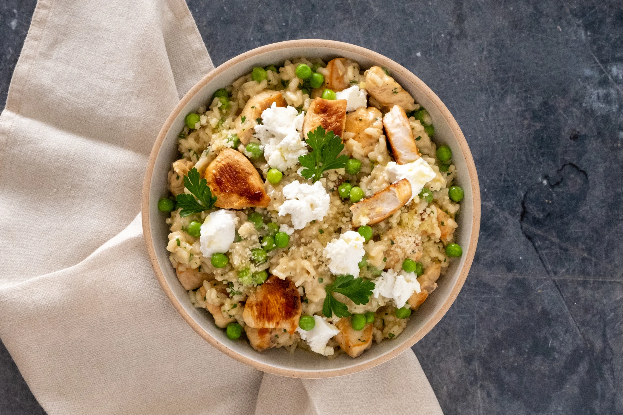 Chicken and Pea Risotto with Goat's Cheese