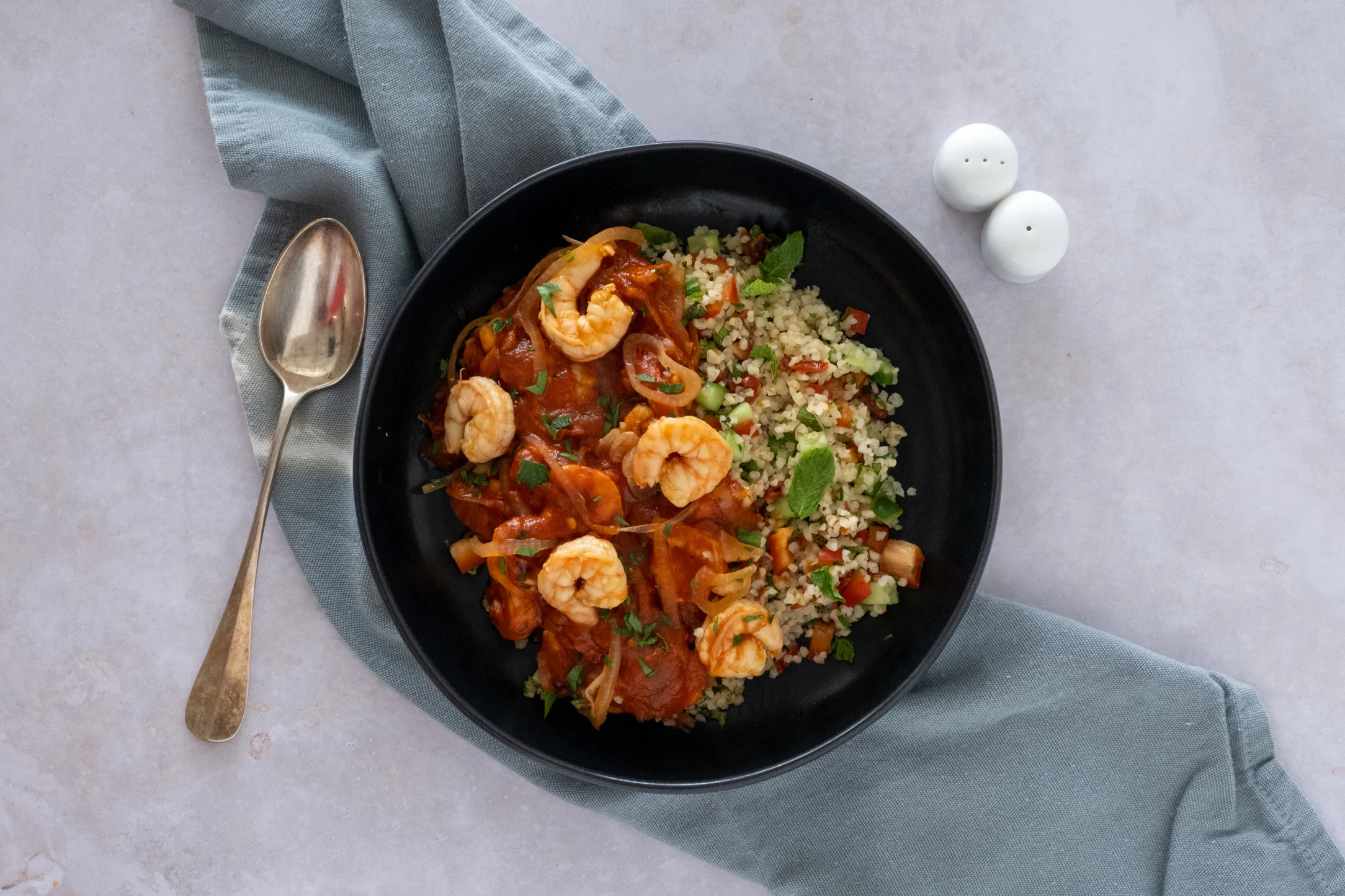 Smoky Spanish Prawns with Bulgur Wheat Salad