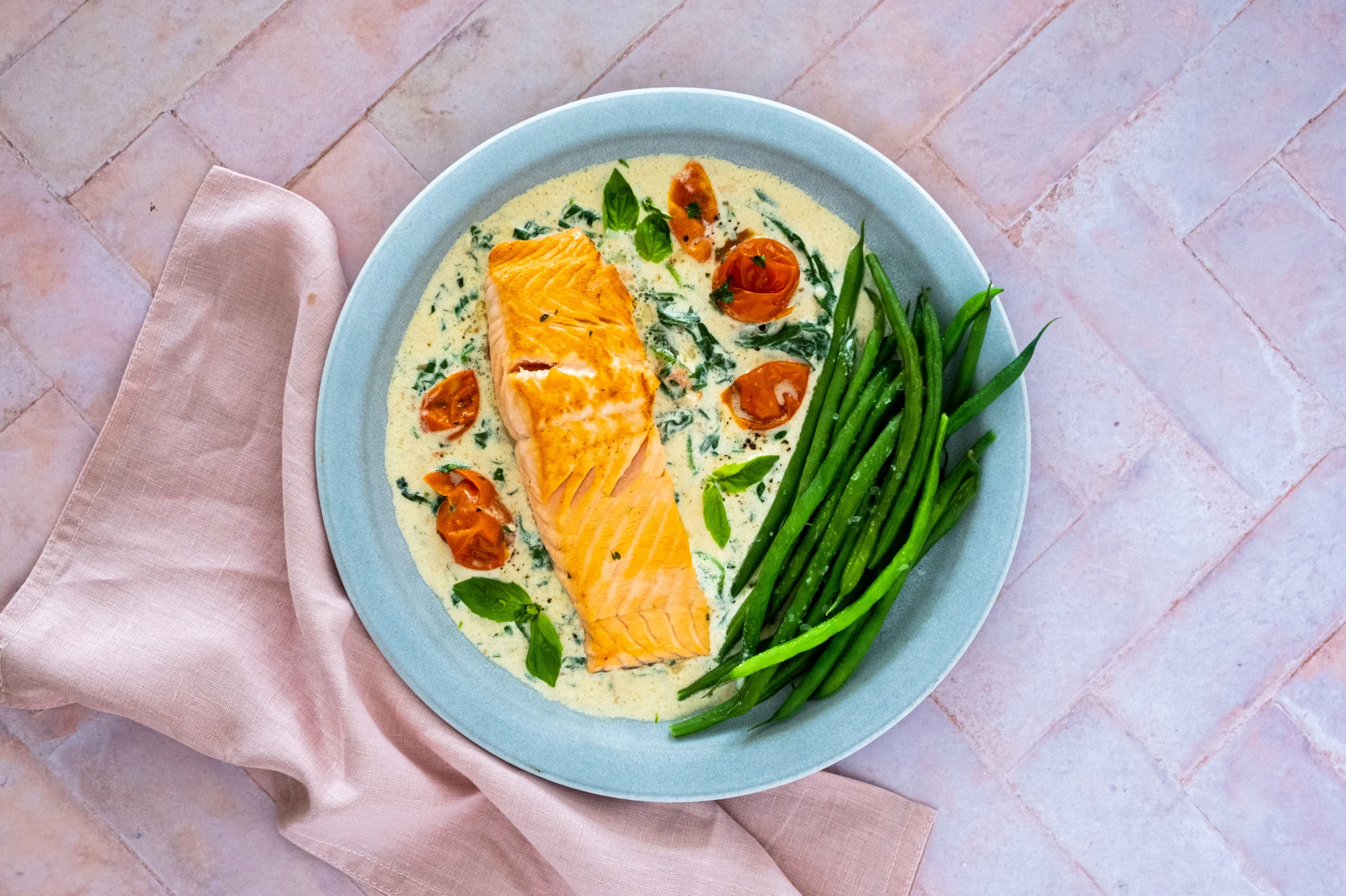 Creamy Tuscan Salmon with Green Beans