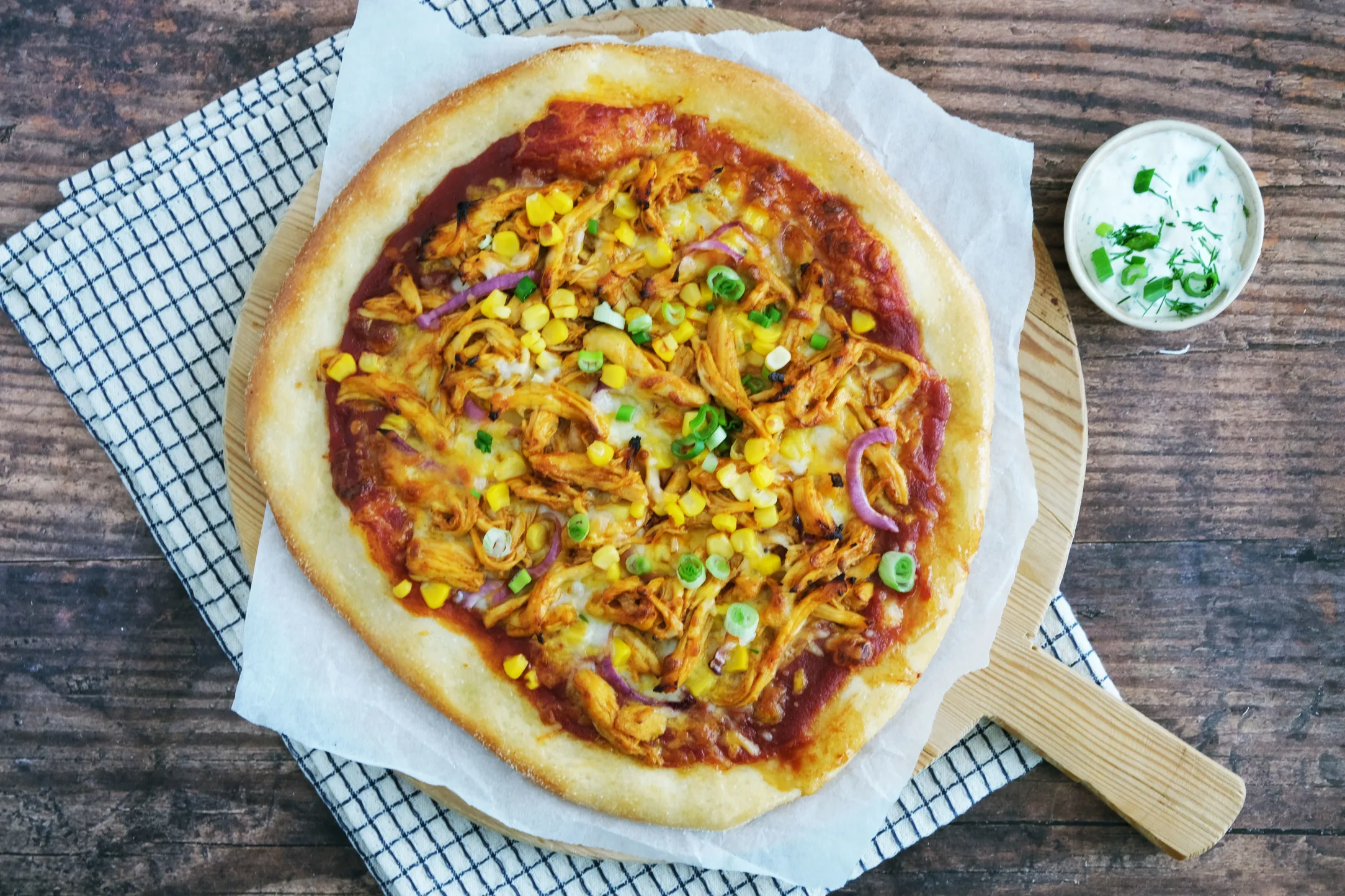 Buffalo Chicken Pizza with Ranch Dip