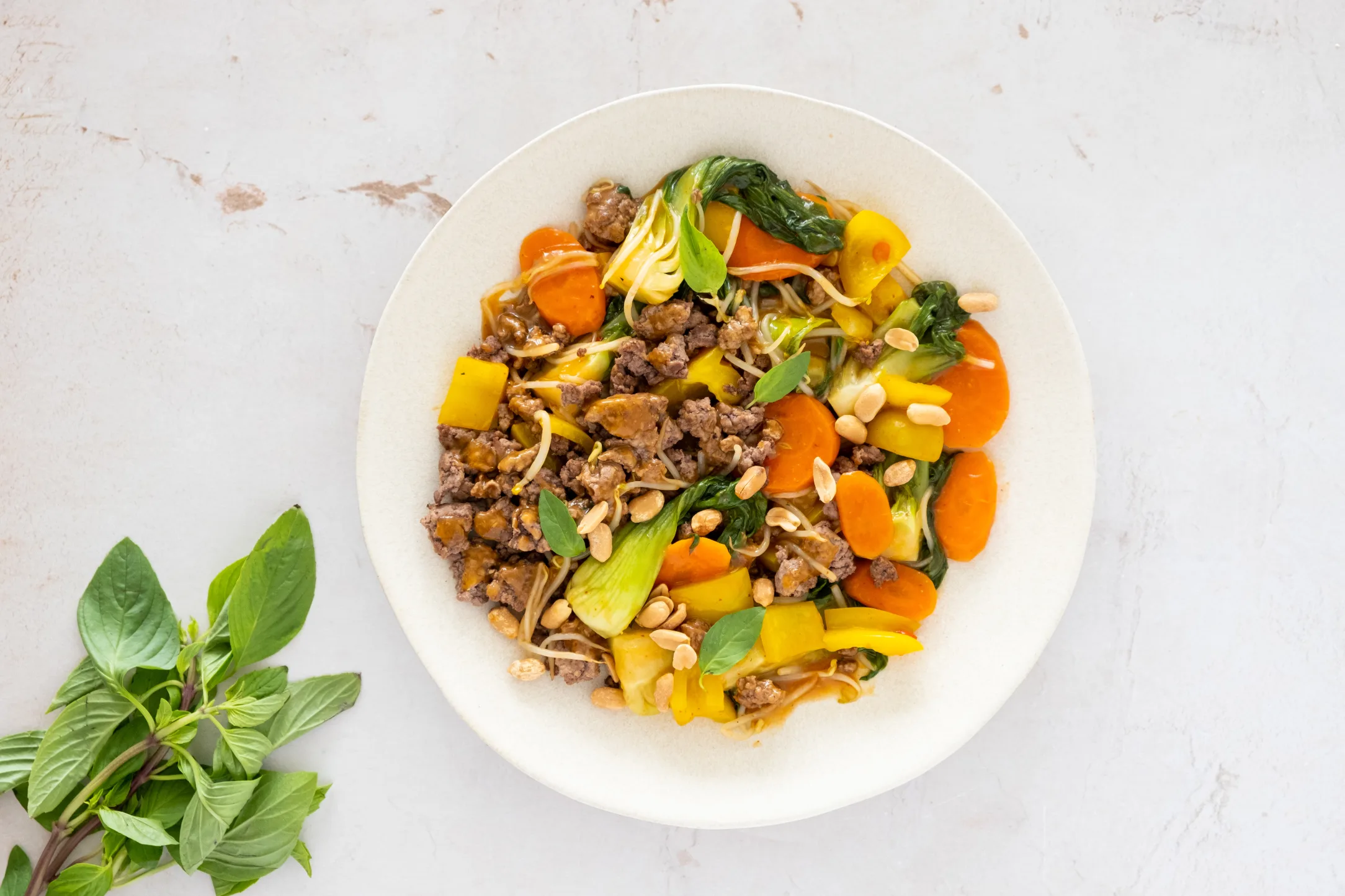 Thai Beef Stir-fry with Pak Choi, Peppers and Peanuts