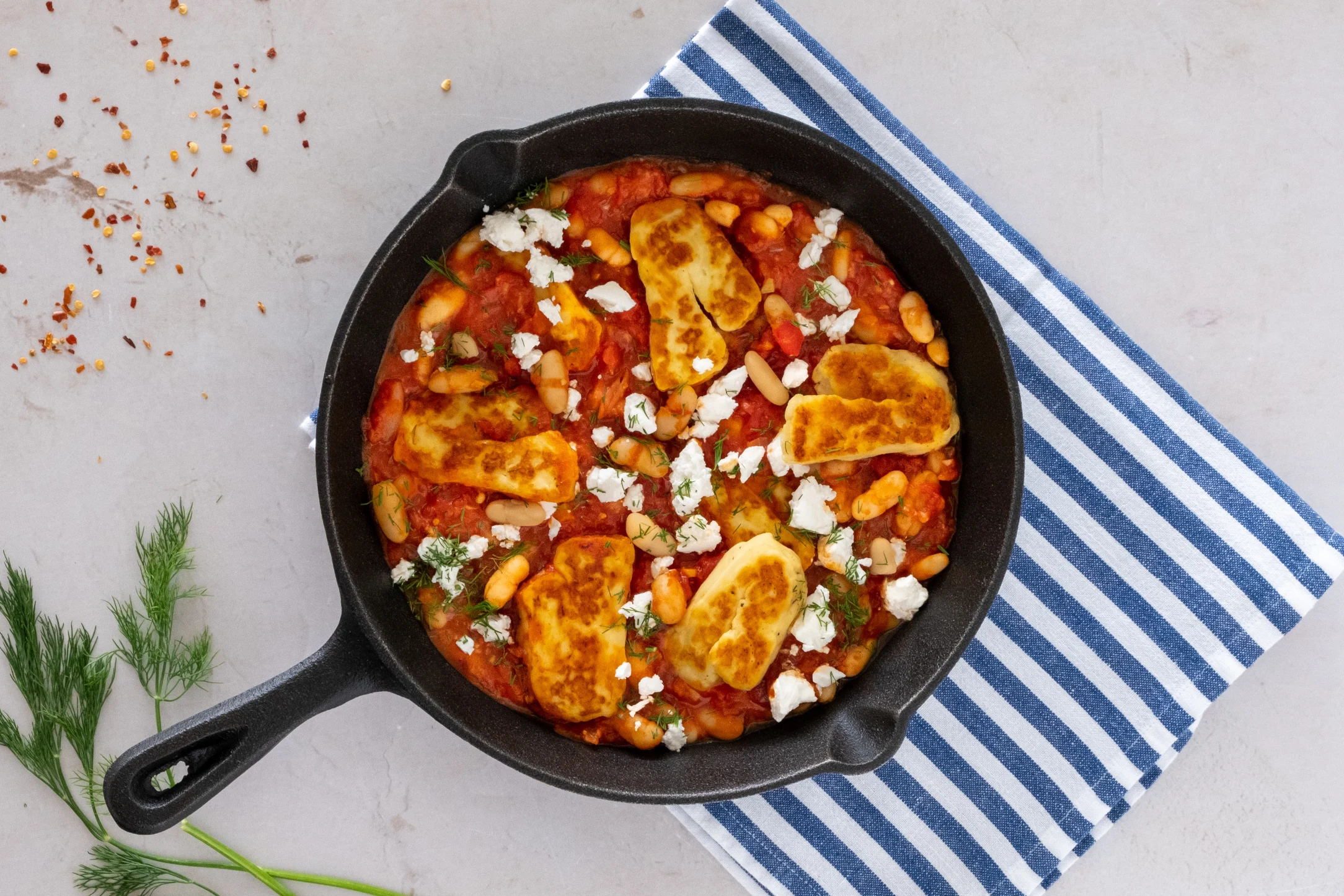 Greek Halloumi and White Bean Saganaki