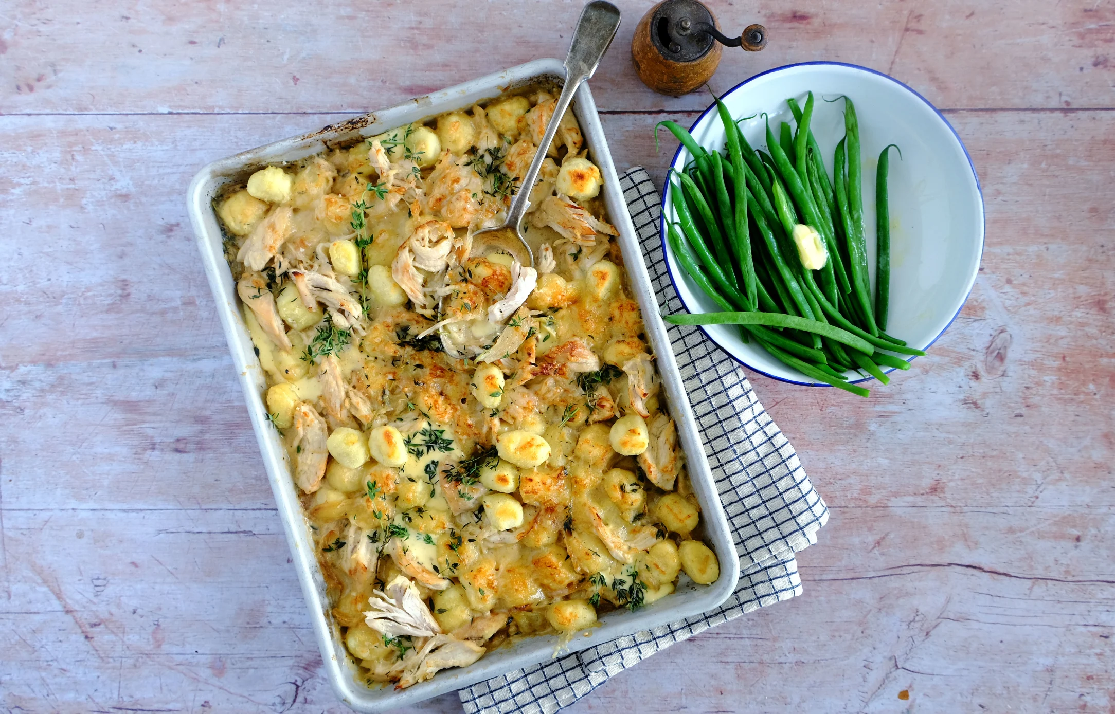 Cheesy Chicken and Gnocchi Bake with Green Beans