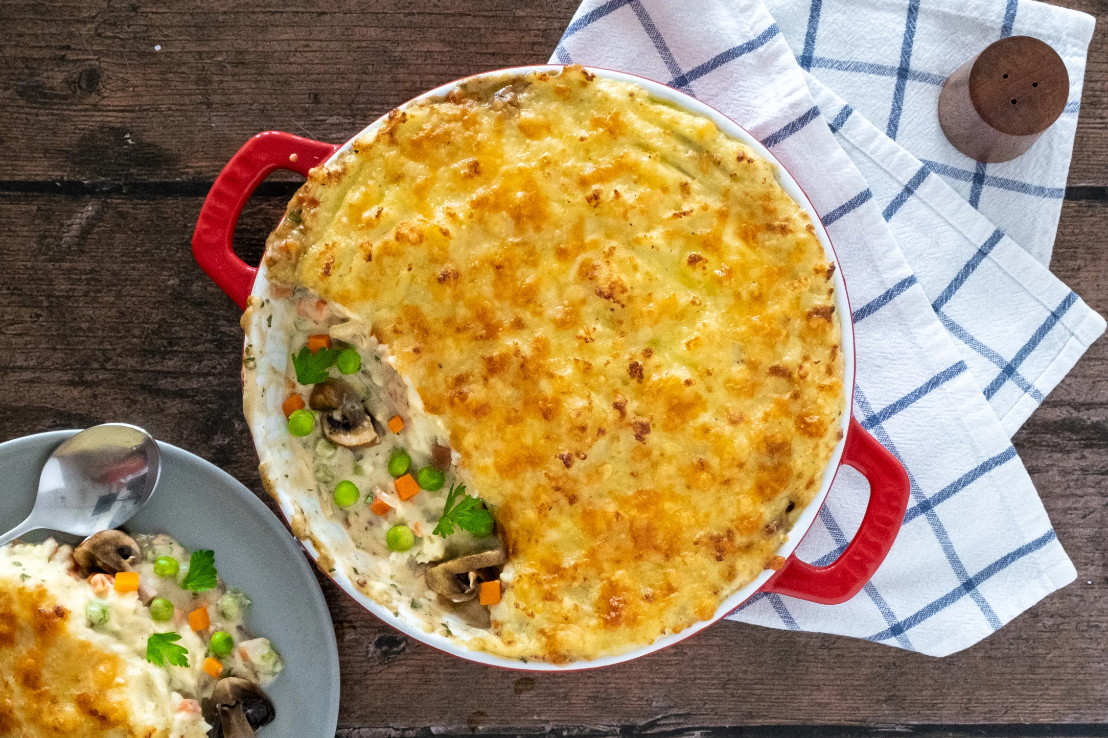 Potato Topped Cheesy Mushroom and Vegetable Pie