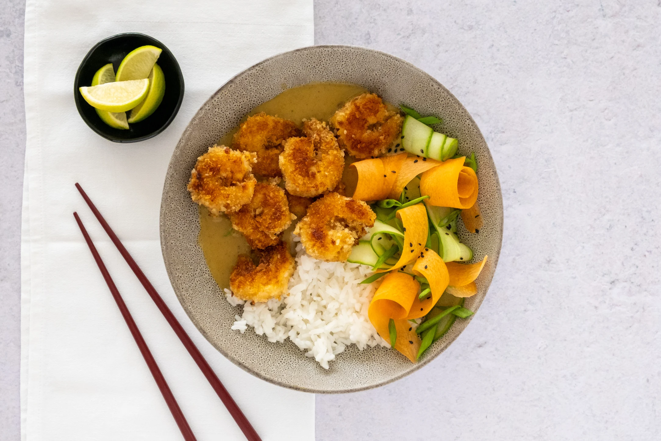 Prawn Katsu Curry with Salad and Rice