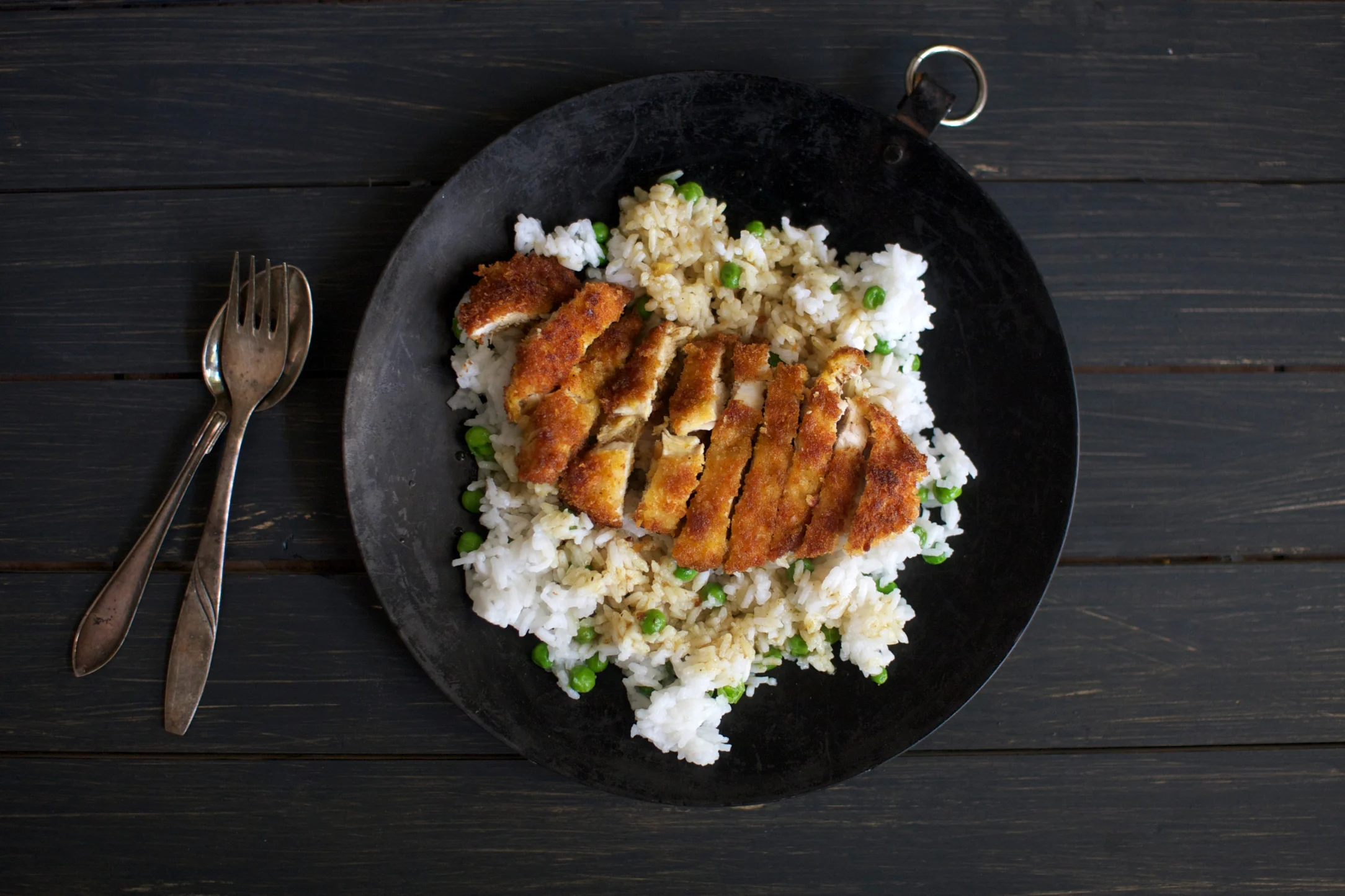 Chicken Katsu Curry with Sticky Rice and Green Peas