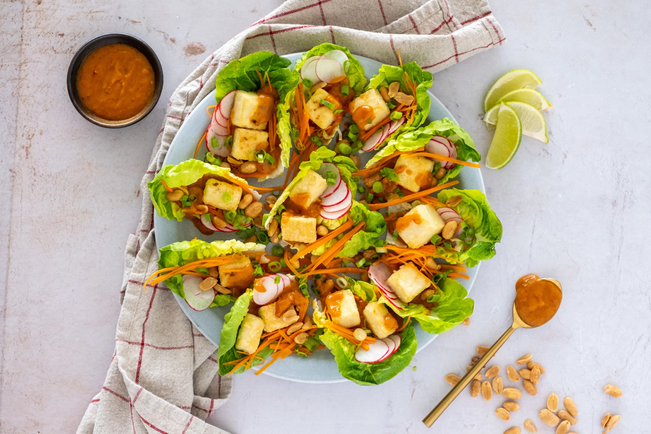 Crispy Tofu Lettuce Wraps with Firecracker Sauce