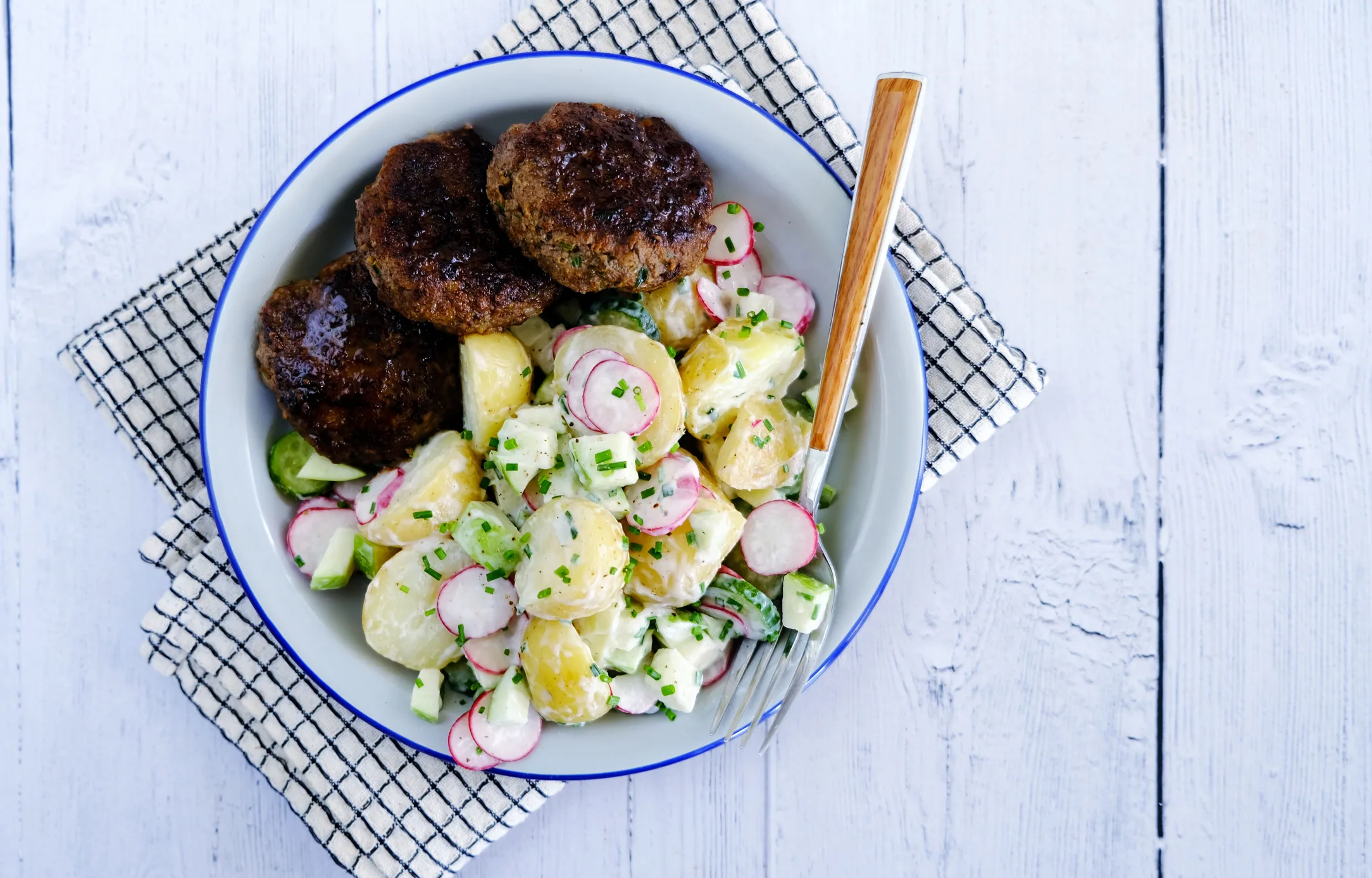 German Beef Meatballs with Creamy Potato Salad