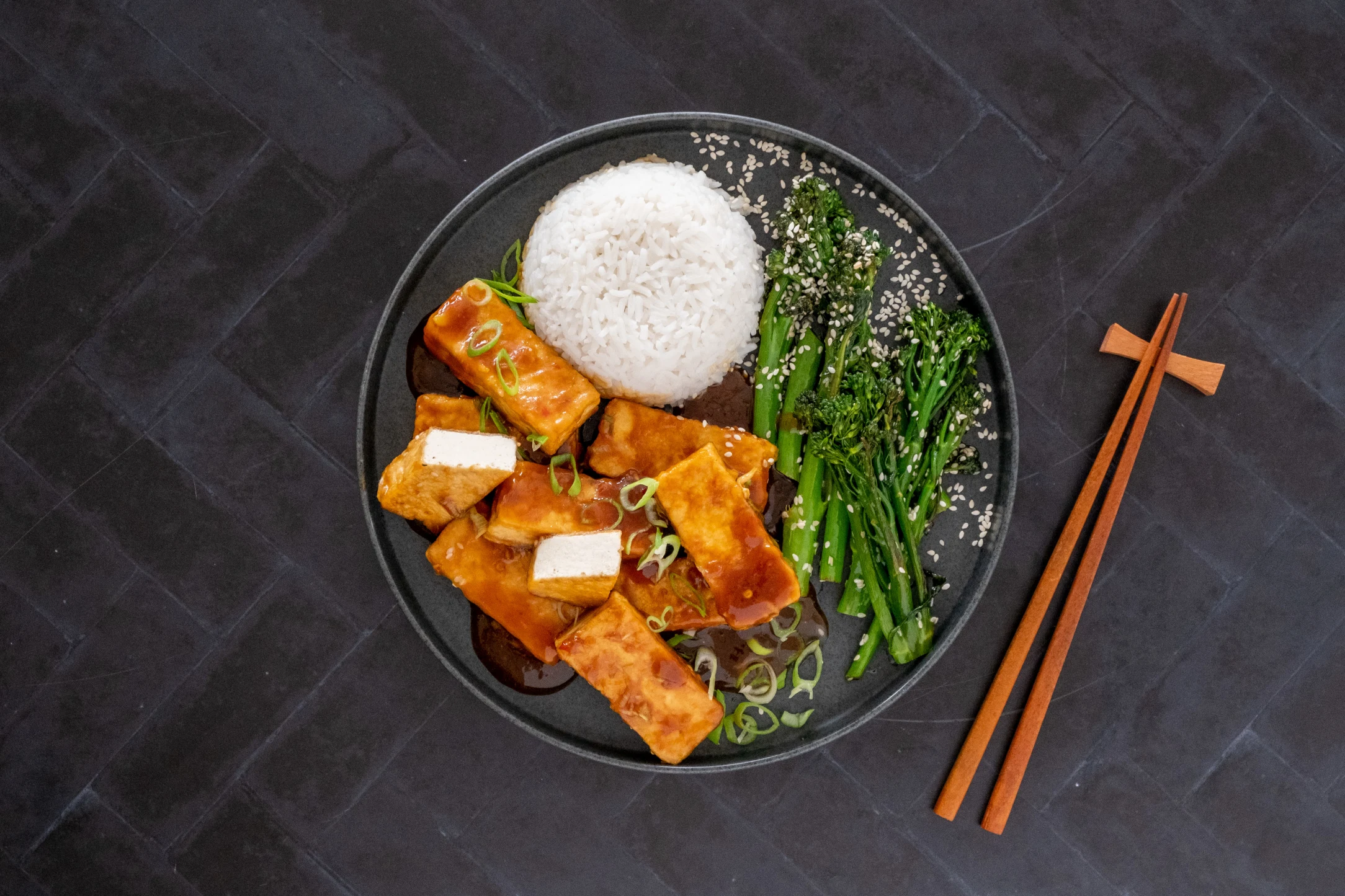 Crispy Teriyaki Tofu with Sesame Tenderstem Broccoli and Jasmine Rice