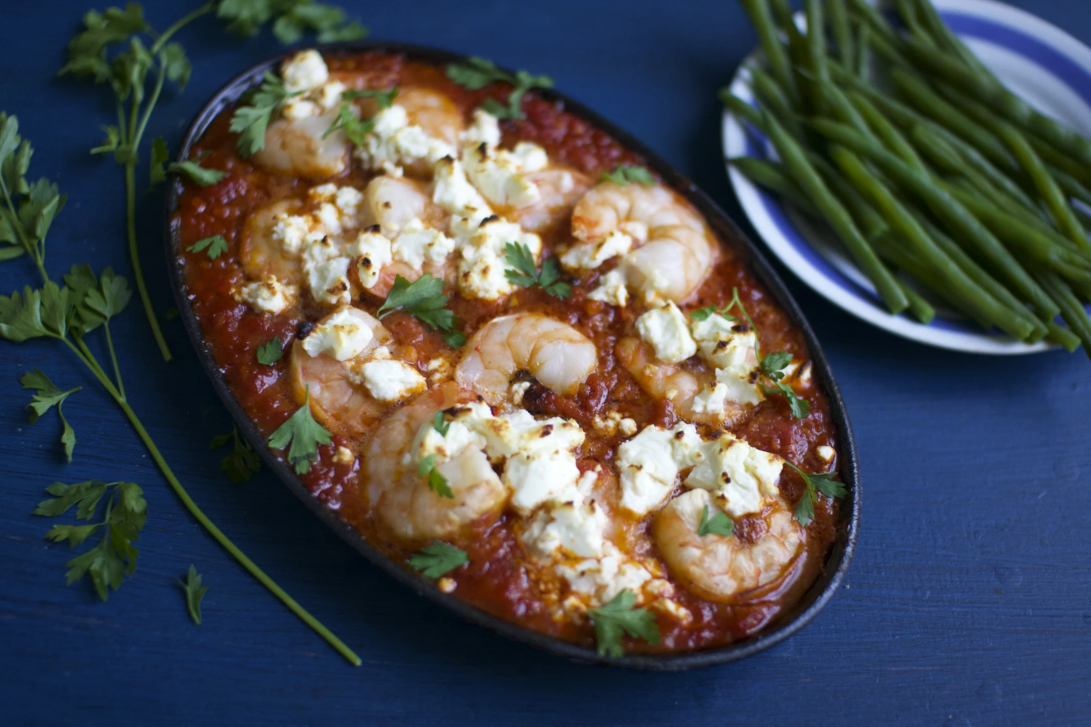 Prawn Saganaki with Green Beans