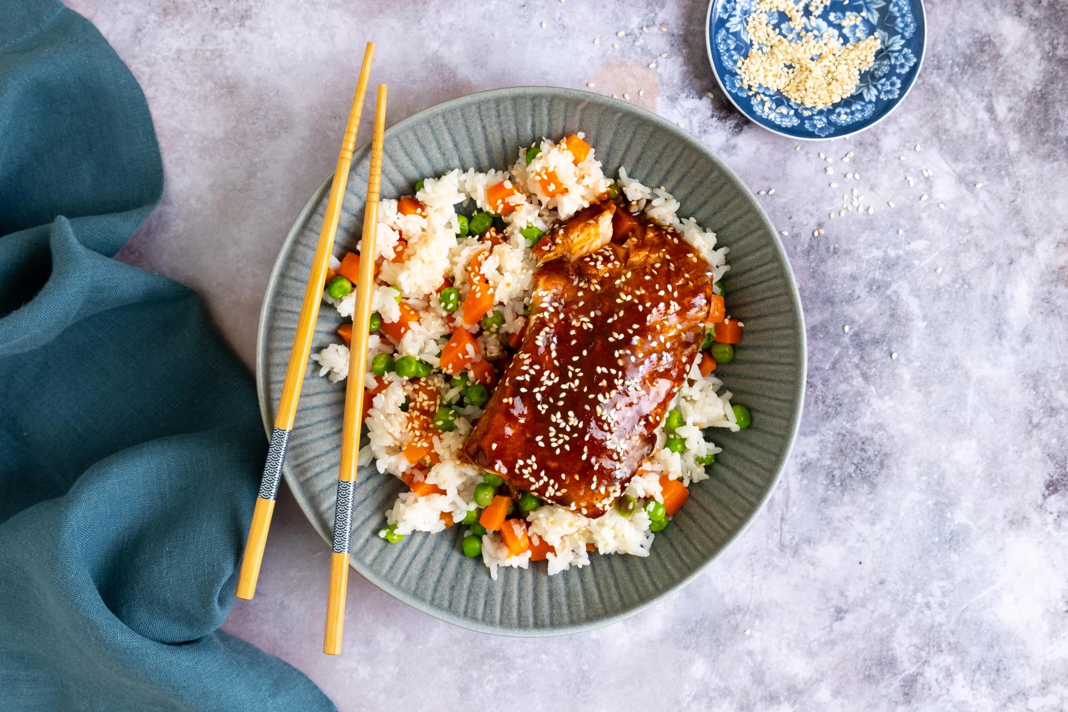 Salmon Teriyaki with Veggie Jasmine Rice
