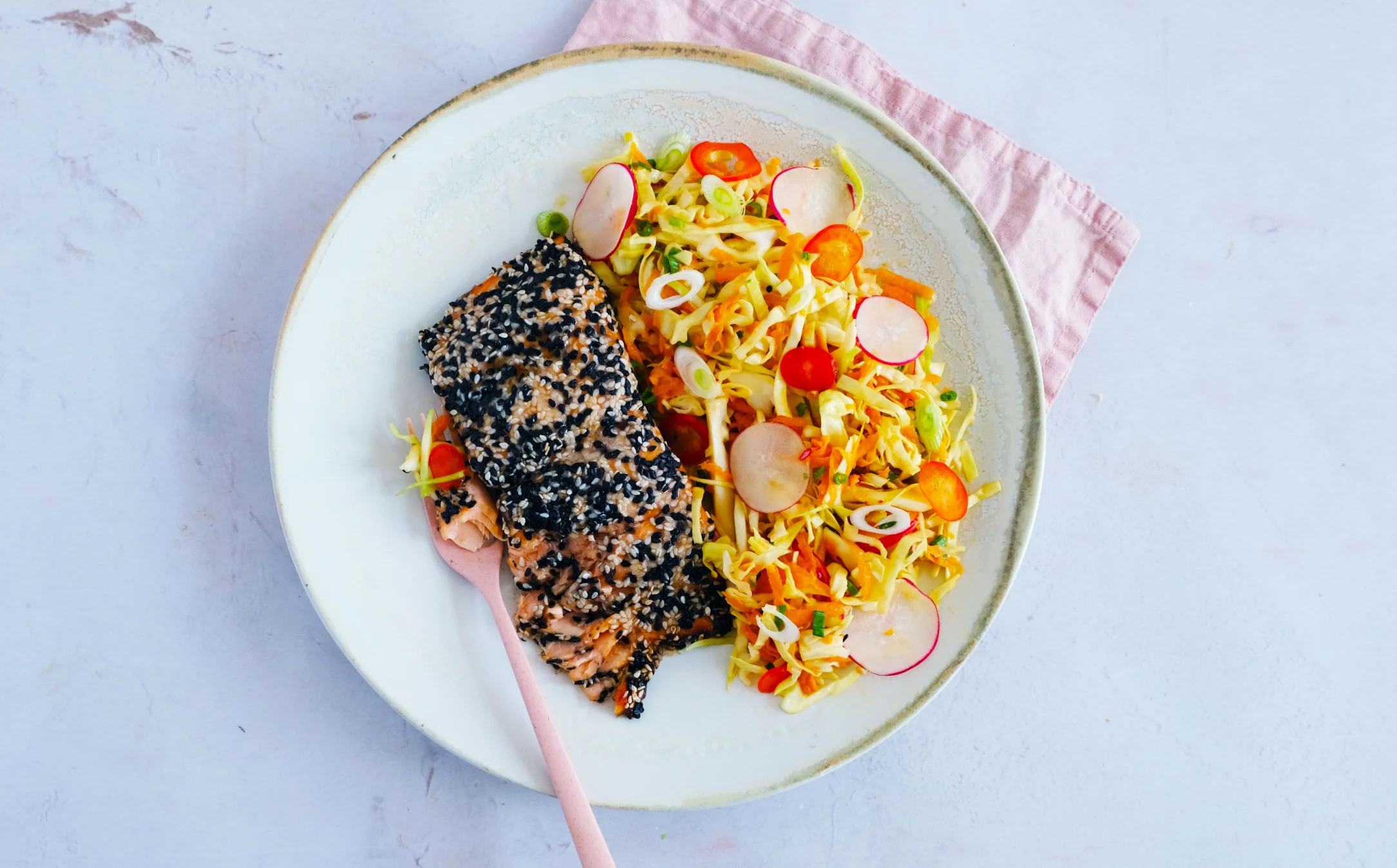 Sesame Crusted Salmon with Crunchy Slaw