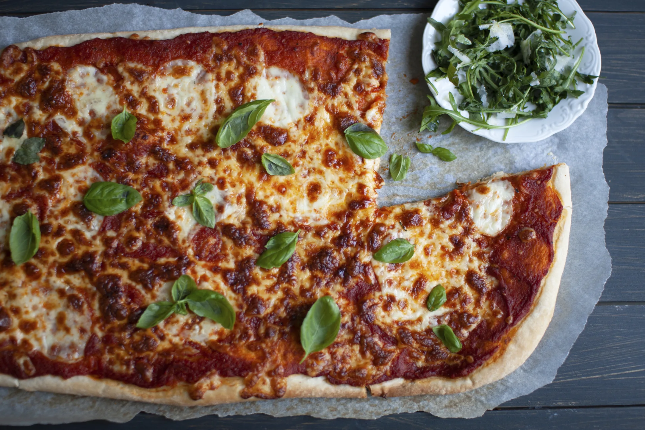 Cheesy Margherita Pizza with Rocket Salad