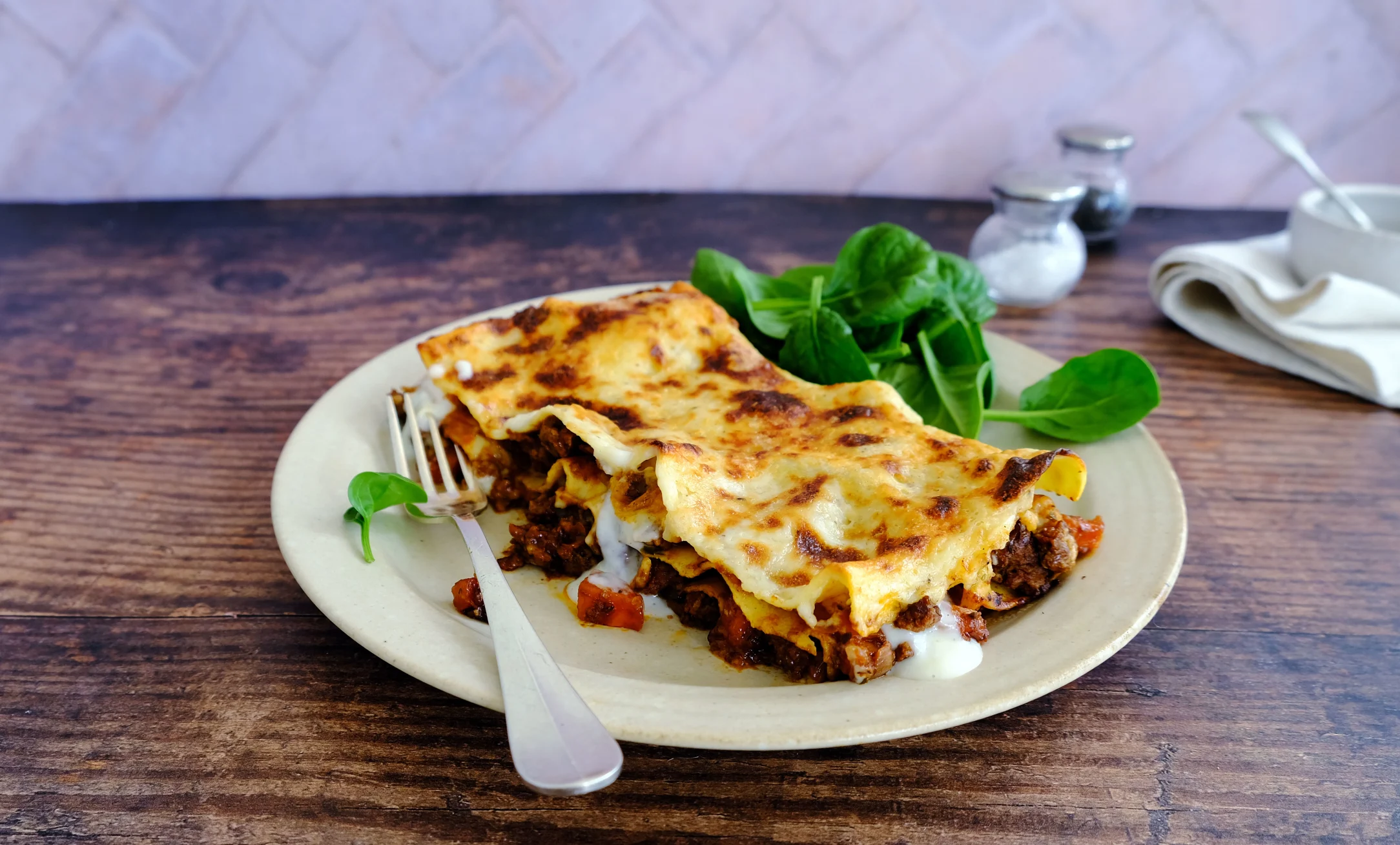 Classic Beef Lasagna with Spinach Side Salad