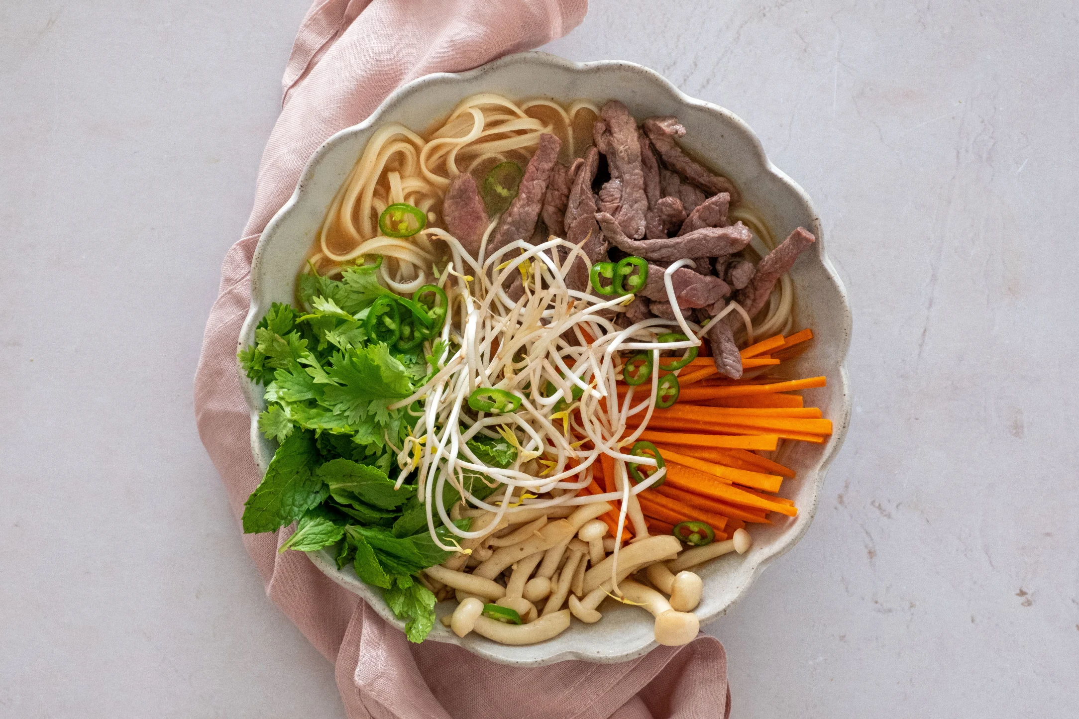 Quick Vietnamese Pho Noodle Soup with Steak Strips