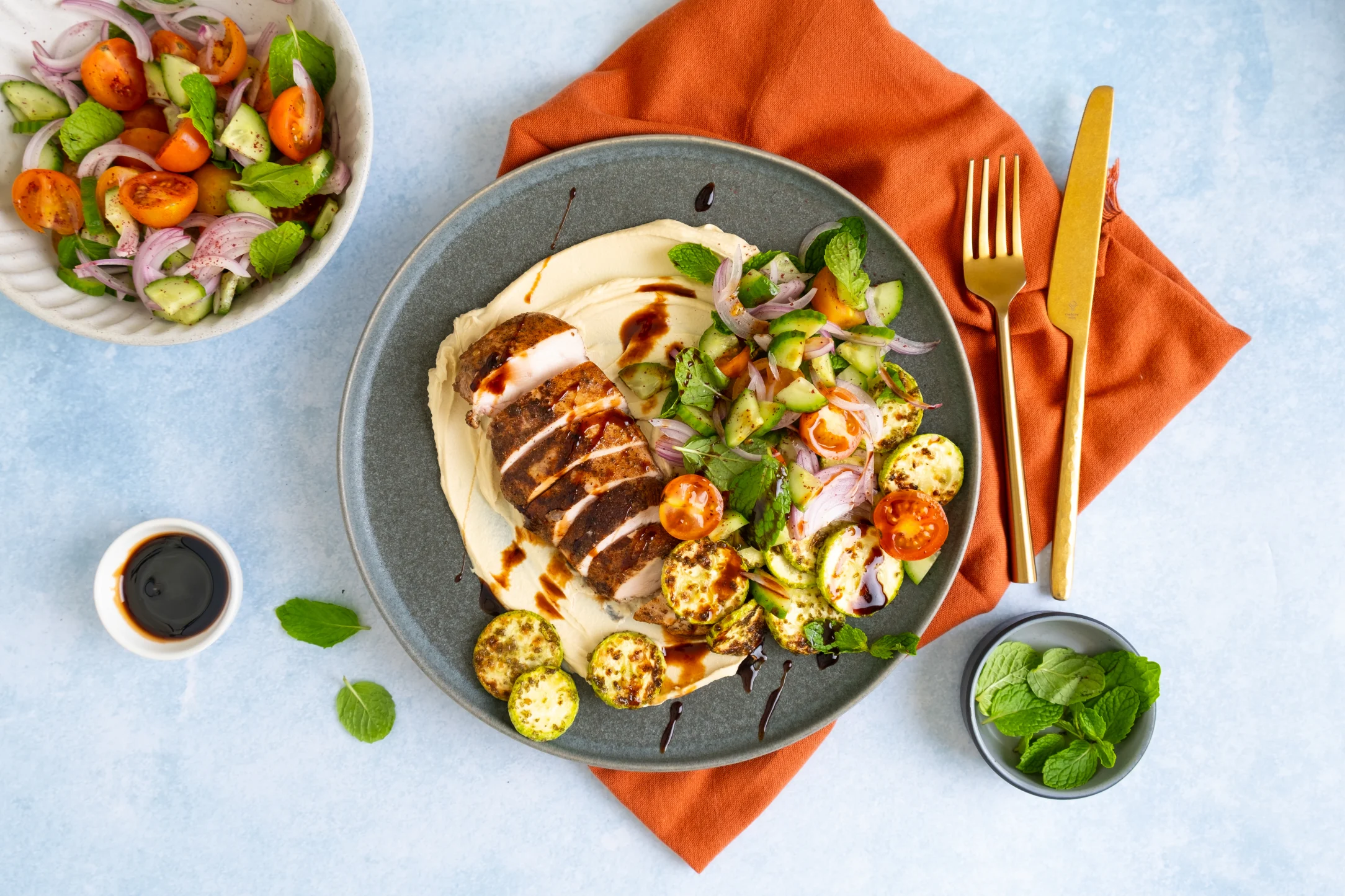 Middle Eastern Inspired Chicken with Hummus and Salad