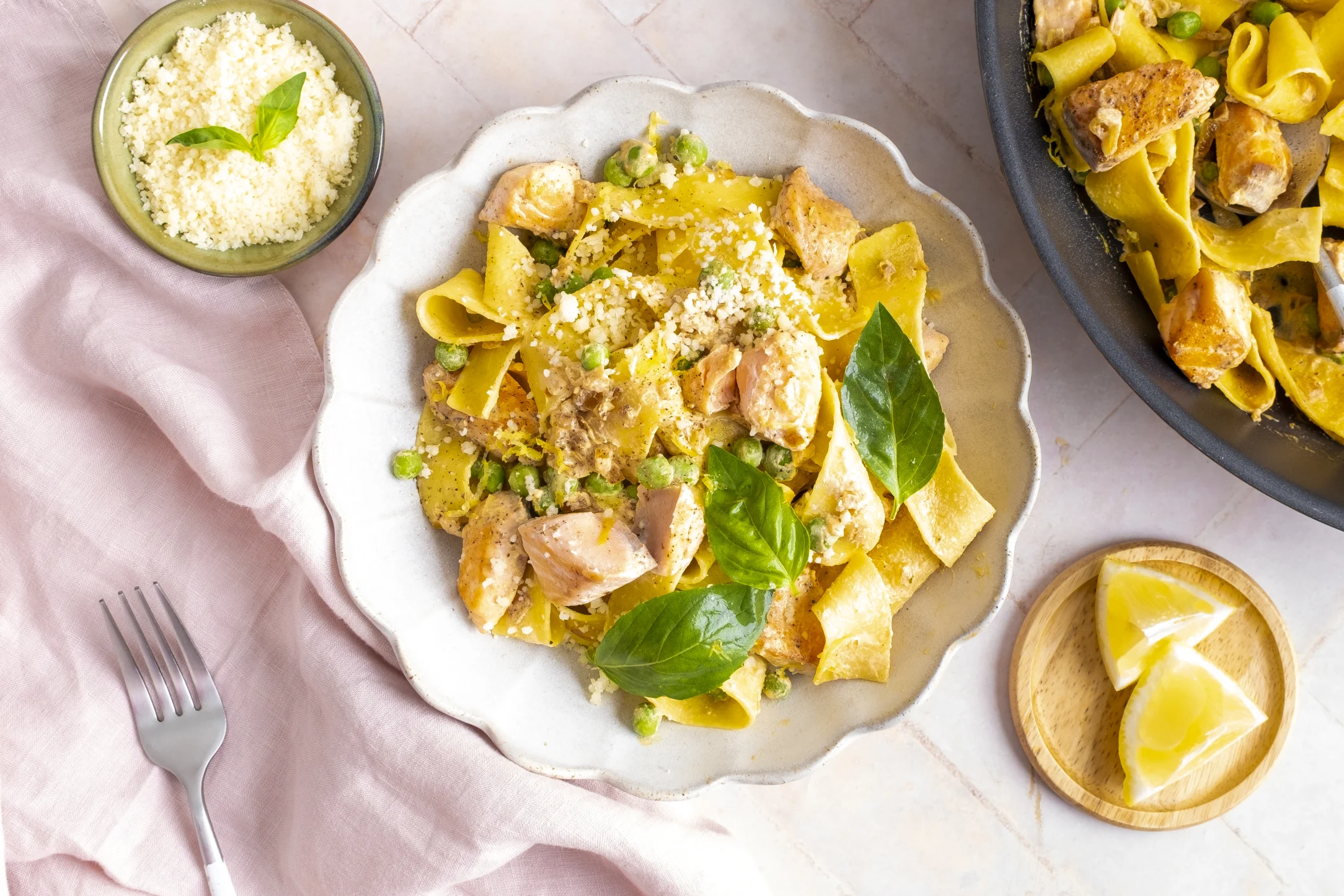 Express: Salmon and Pea Fresh Pappardelle with Pre-prepared Ingredients