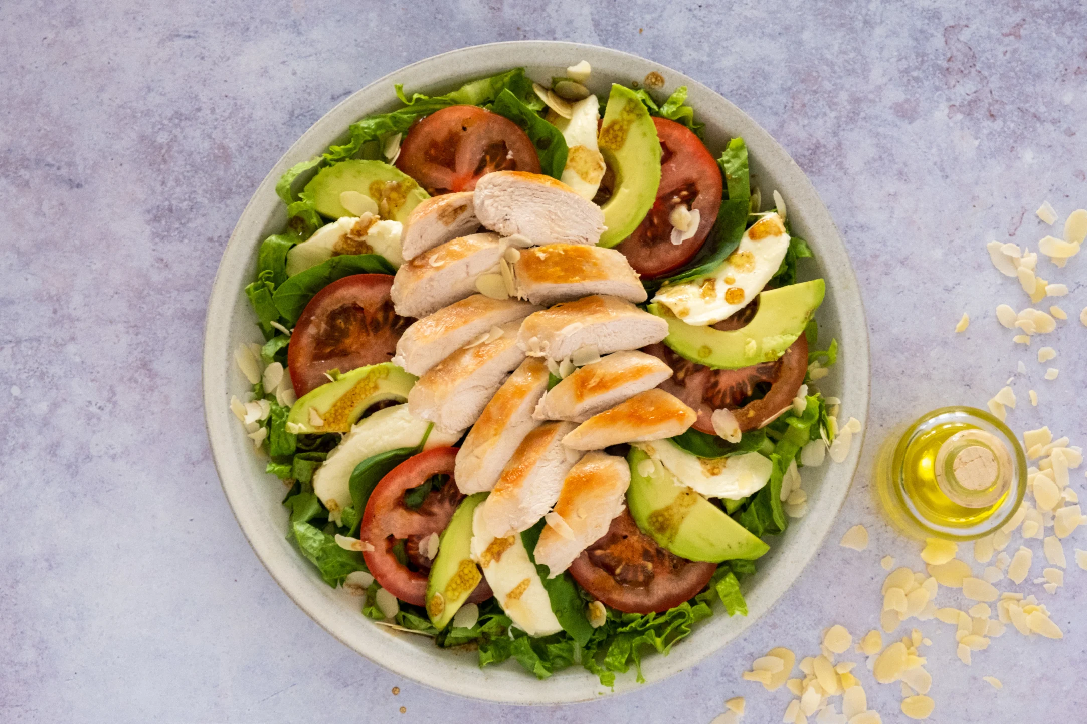 Chicken Tricolore Salad with Fresh Mozzarella, Avocado and Tomato