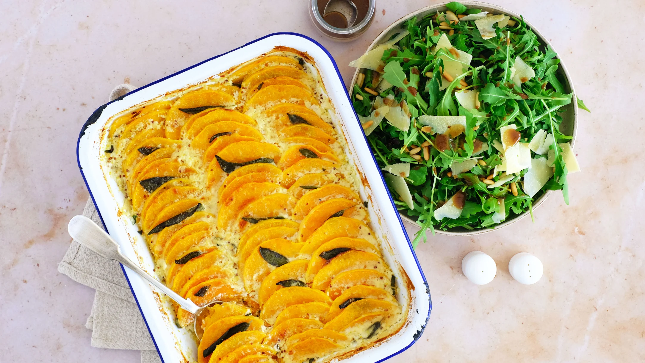 Autumnal Squash, Mustard and Sage Gratin with Side Salad
