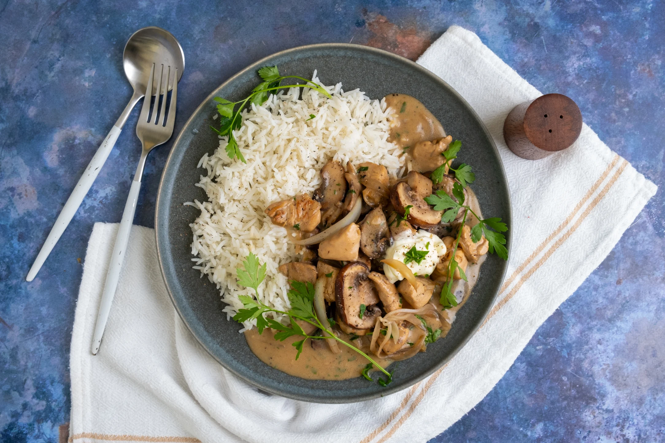 Chicken and Mushroom Stroganoff with Rice