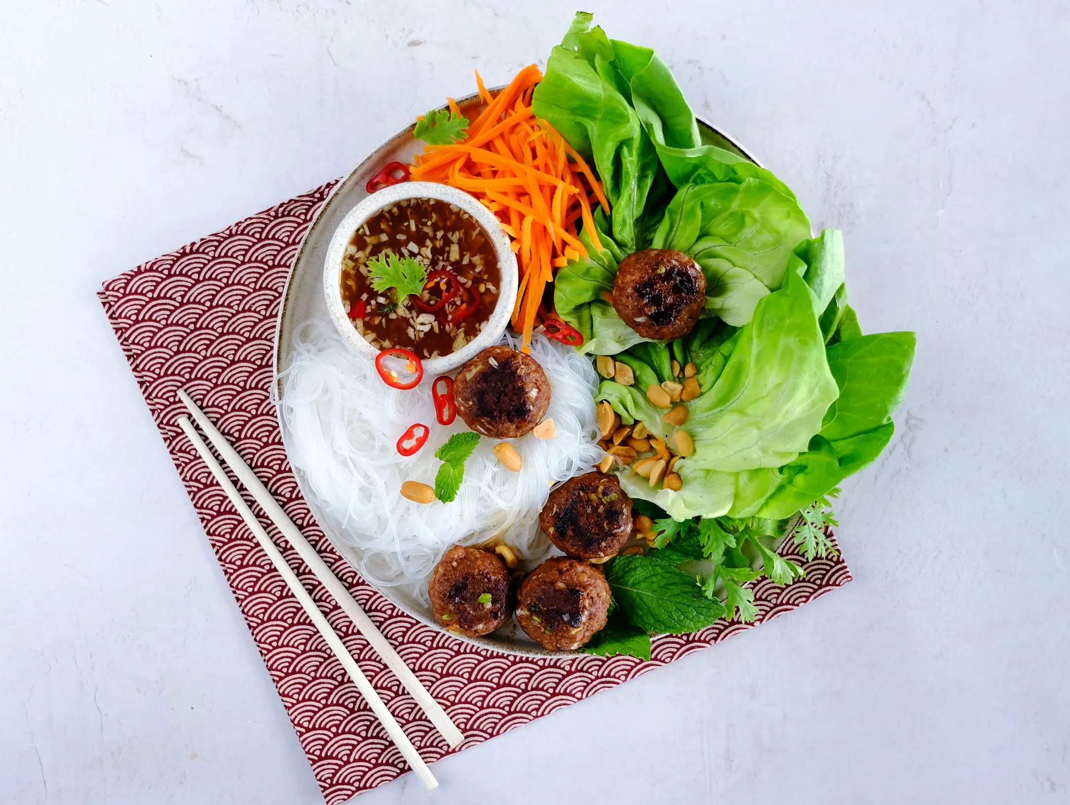 Beyond Meat Bun Cha: Vietnamese Meatless Meatballs with Noodles and Salad