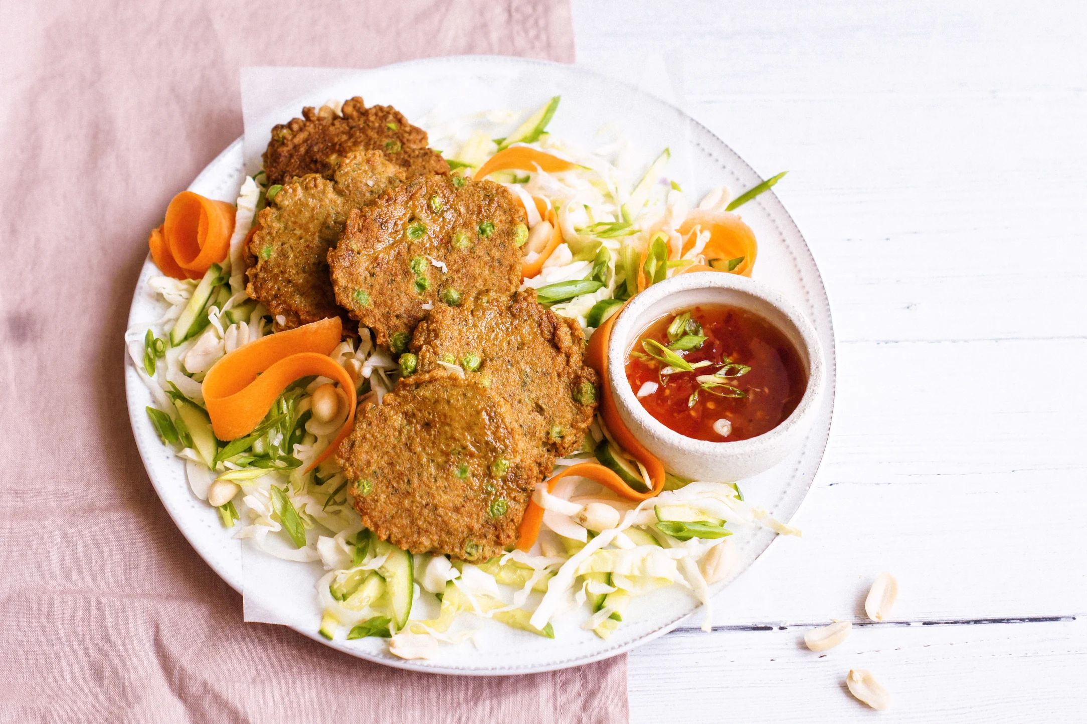 Thai Fish Cakes with Sweet Chilli Dipping Sauce and Salad
