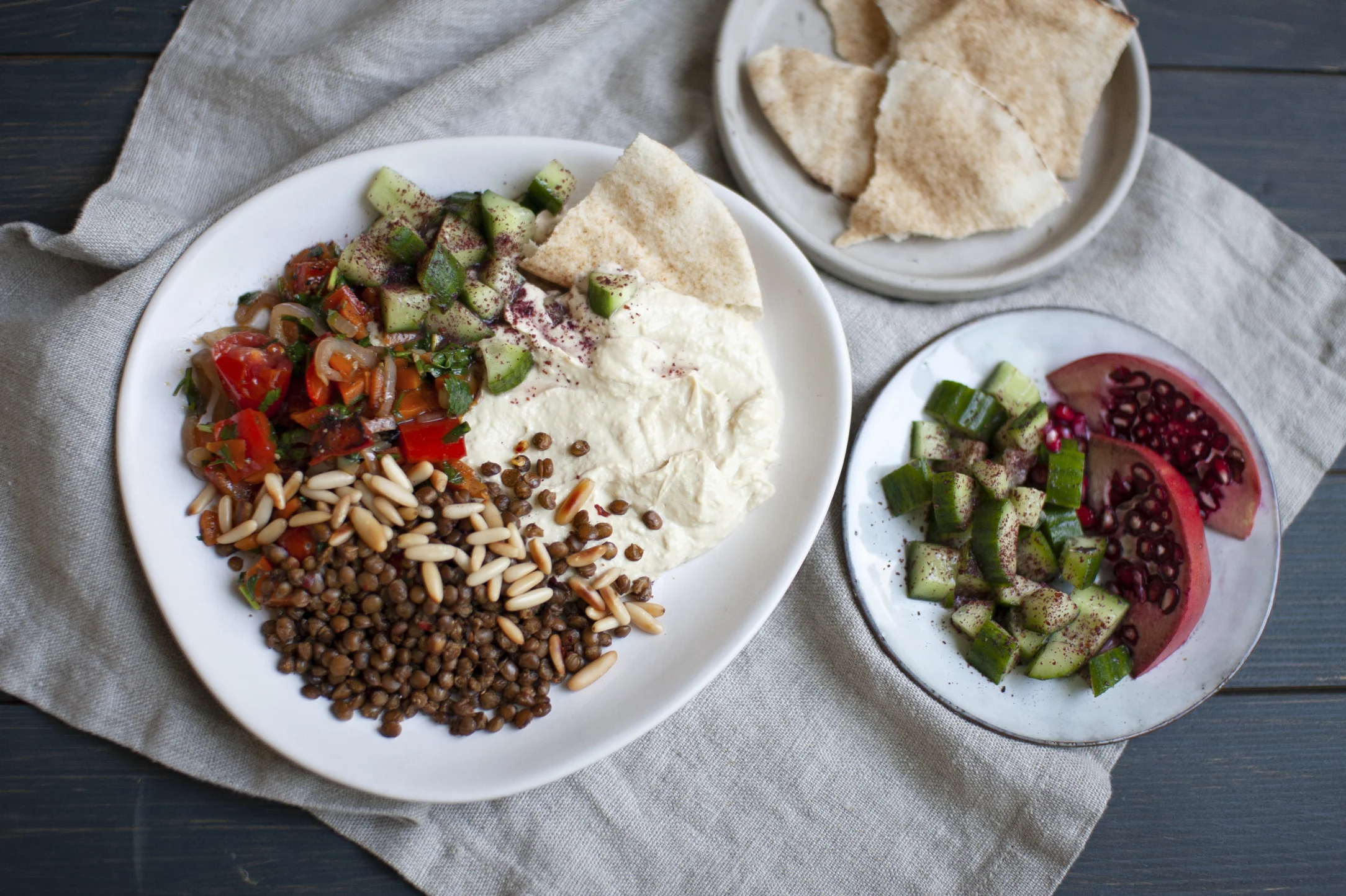 Loaded Hummus and Veggie Platter with Crispy Lentils and Pitta
