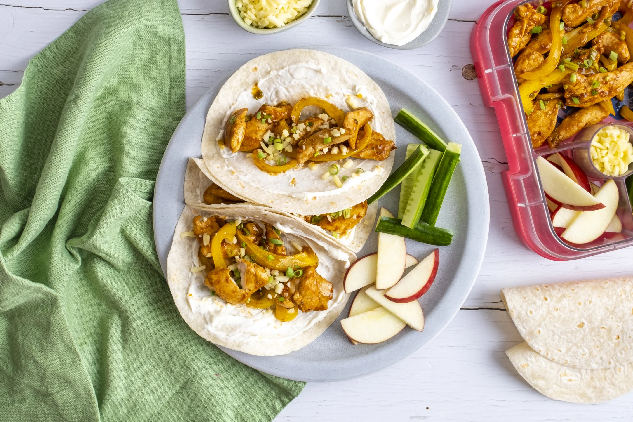 BBQ Chicken Wraps with Cucumber and Apple Slices