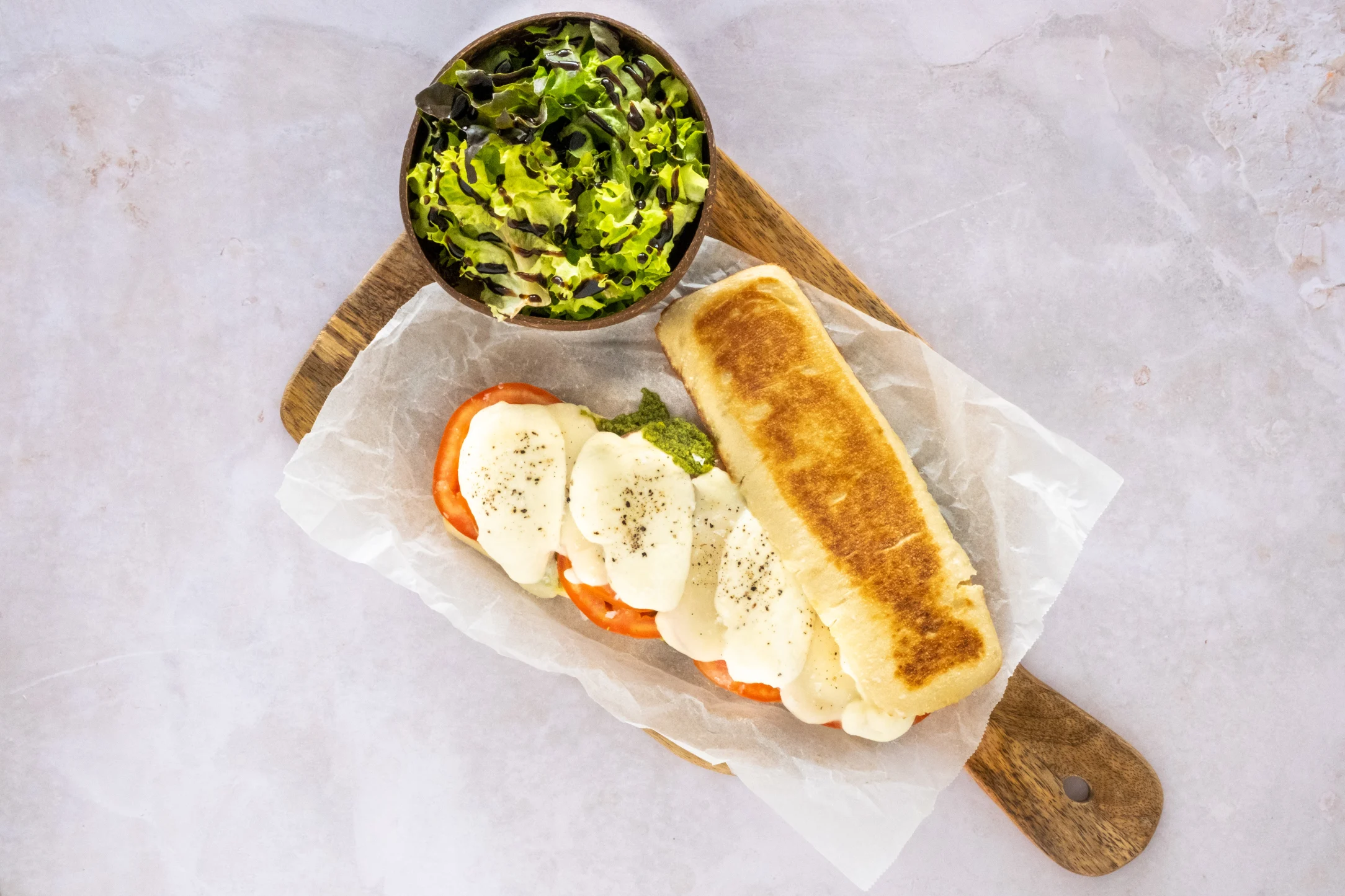 Caprese Panini Sandwich with Mixed Salad