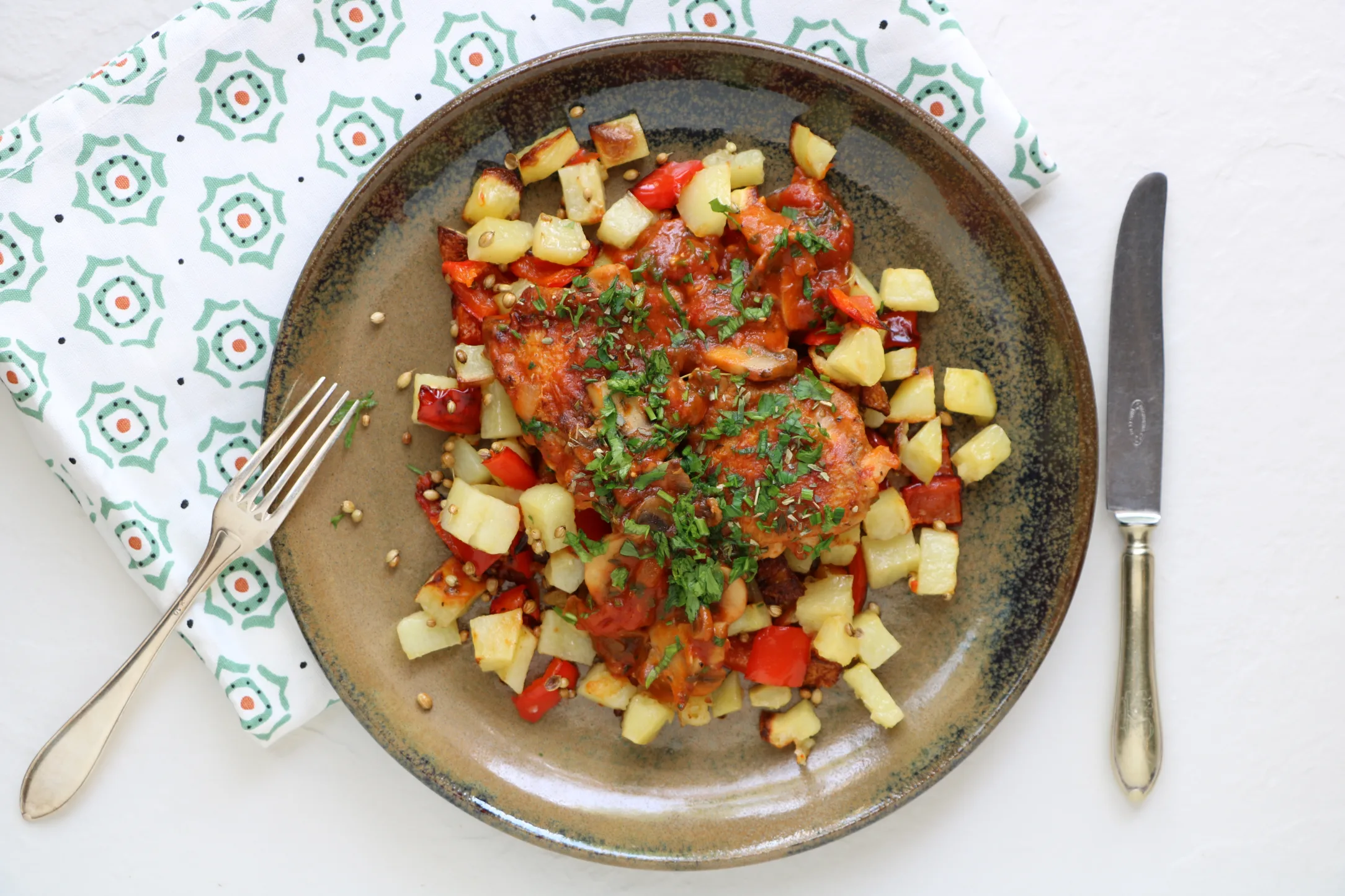 Chicken Cacciatore with Potato and Pepper Bake