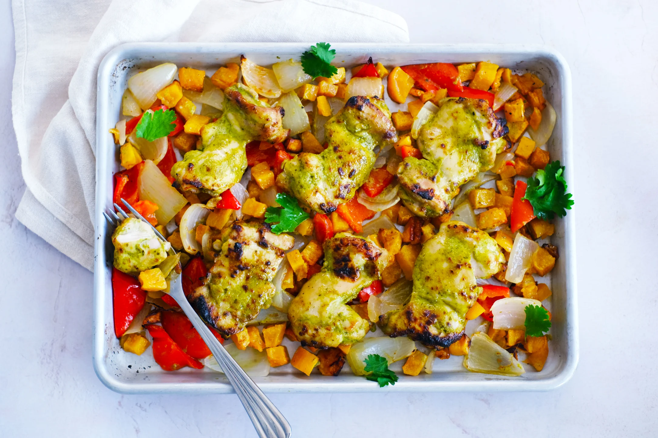 Creamy Lime and Coriander Chicken Traybake with Roasted Veg