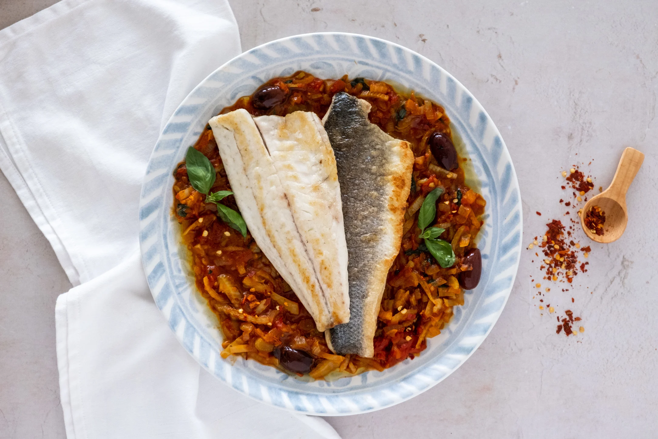 Seabream with Mediterranean Fennel and Tomato Stew