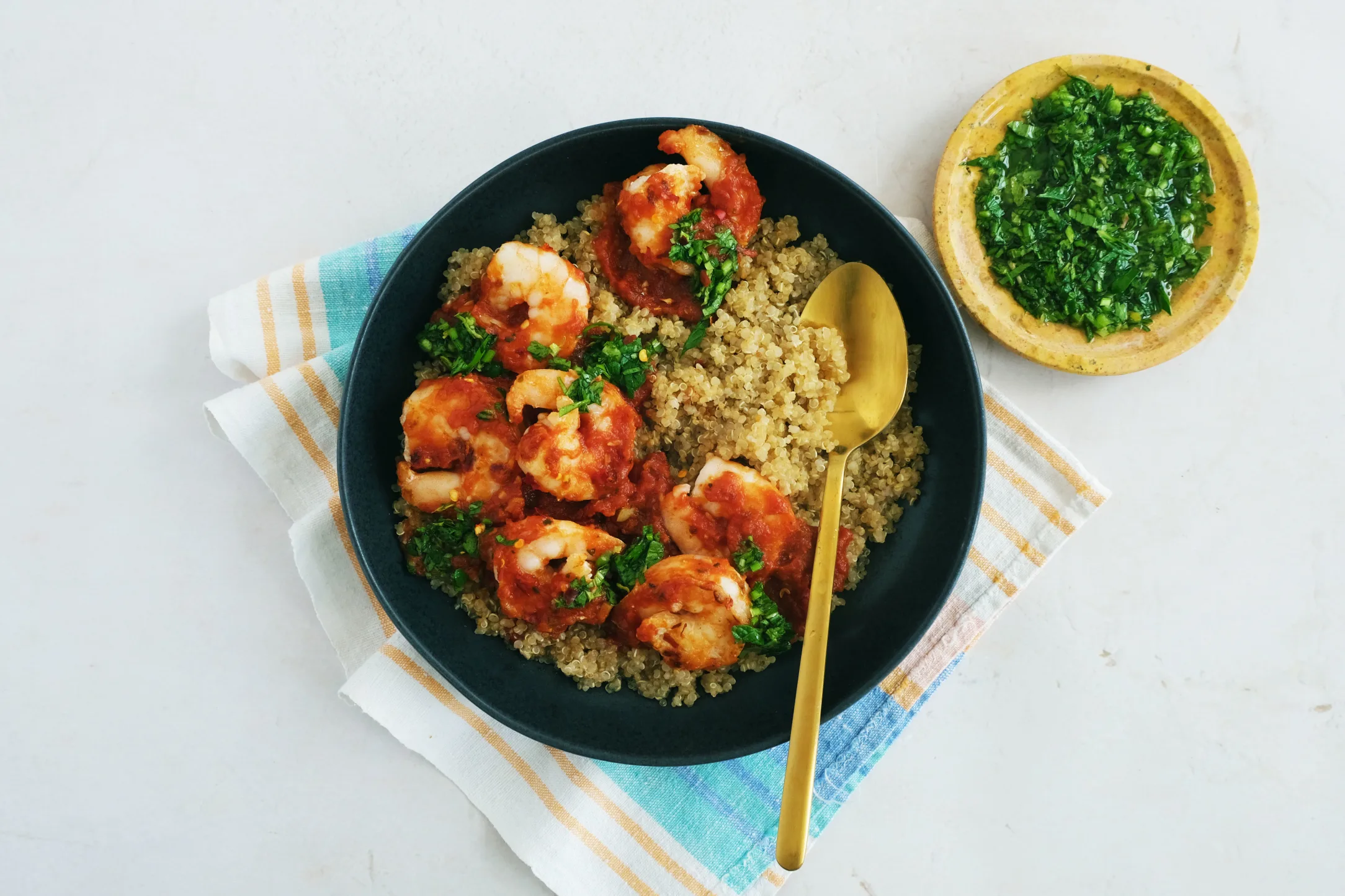 Garlicky Tomato Prawns with Gremolata and Quinoa