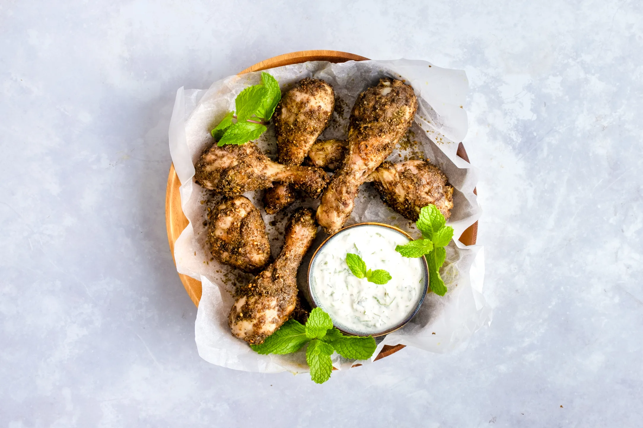 Zaatar and Sumac Drumsticks with Garlic Yogurt Dip