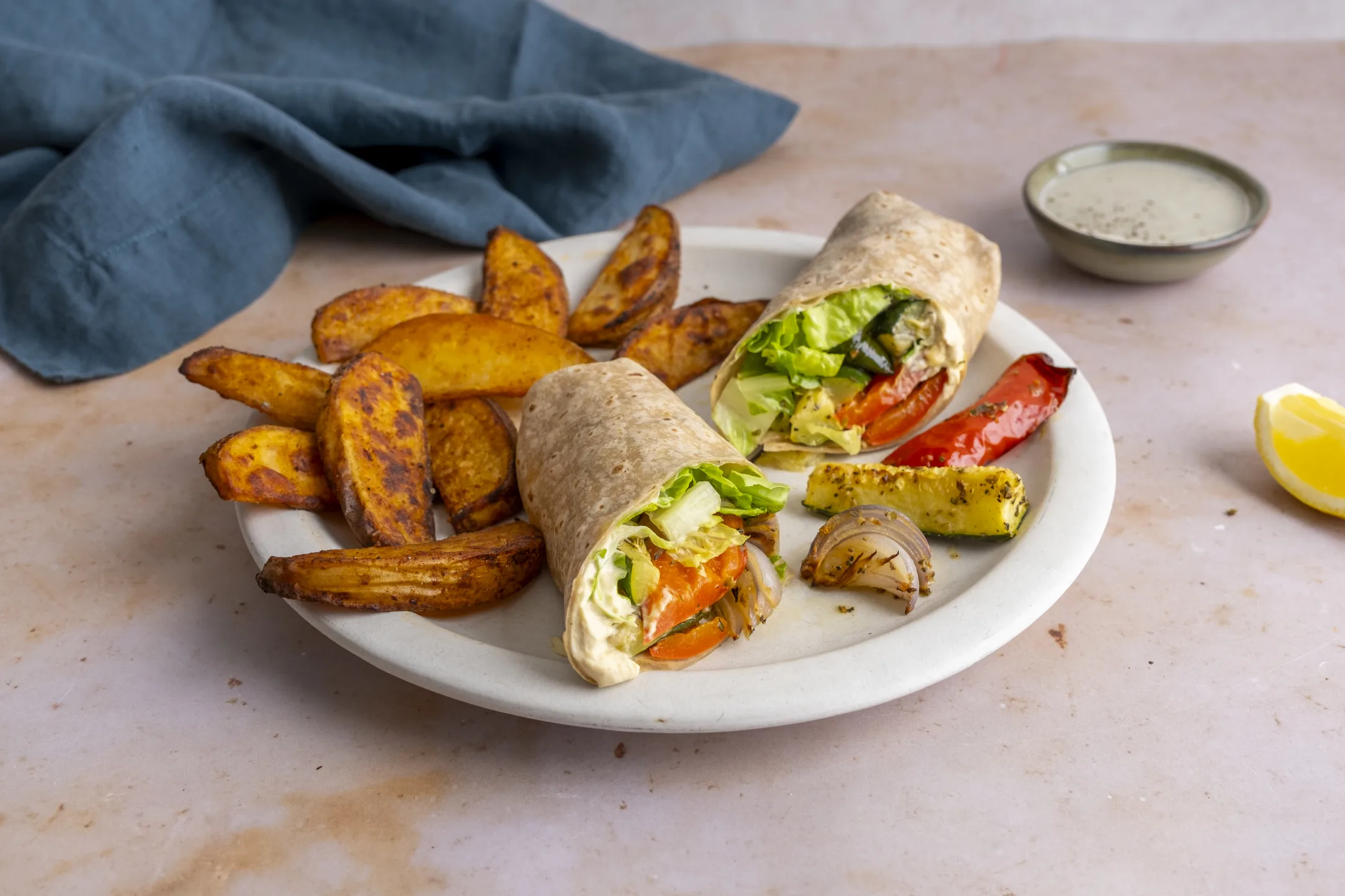 Grilled Mediterranean Veg & Hummus Wraps with Smoky Paprika Potatoes