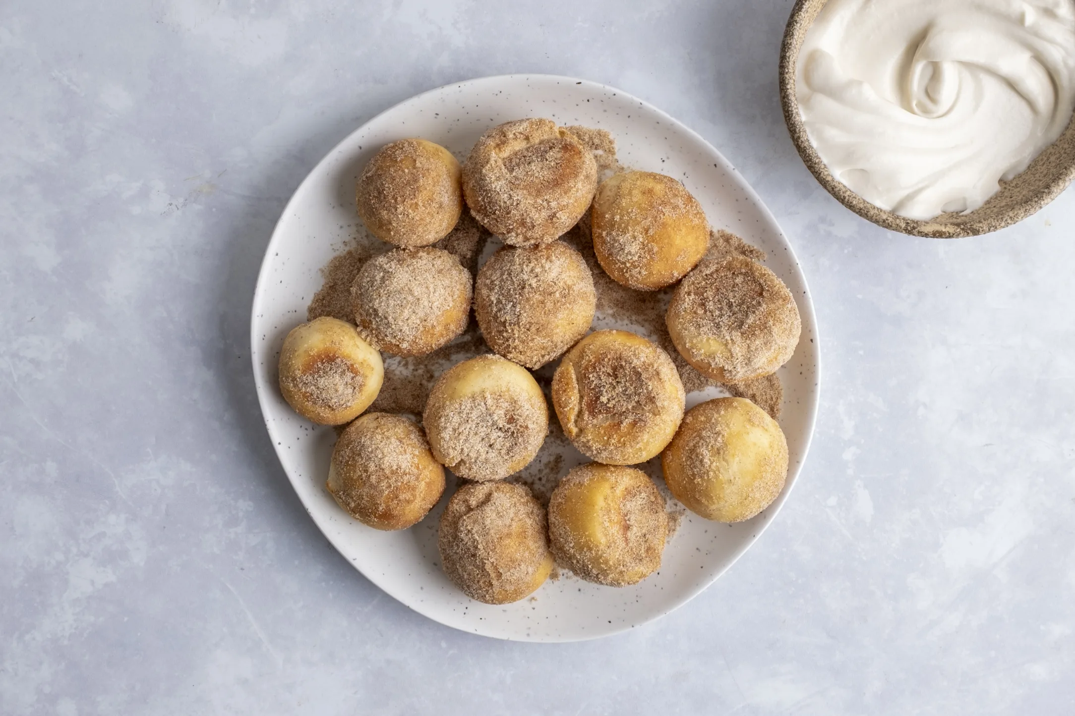 Cinnamon Dough Balls with Cream Cheese Frosting Dip