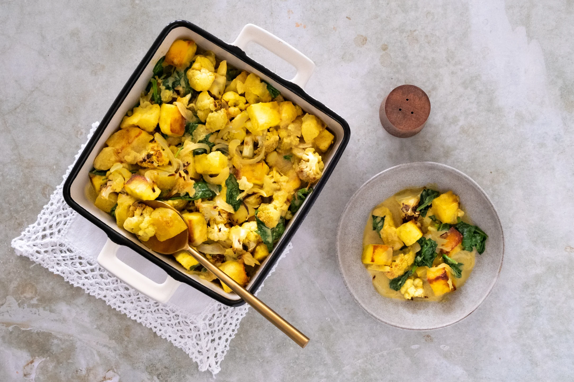 Easy Tray Bake; Curried Paneer with Roasted Cauliflower and Potatoes