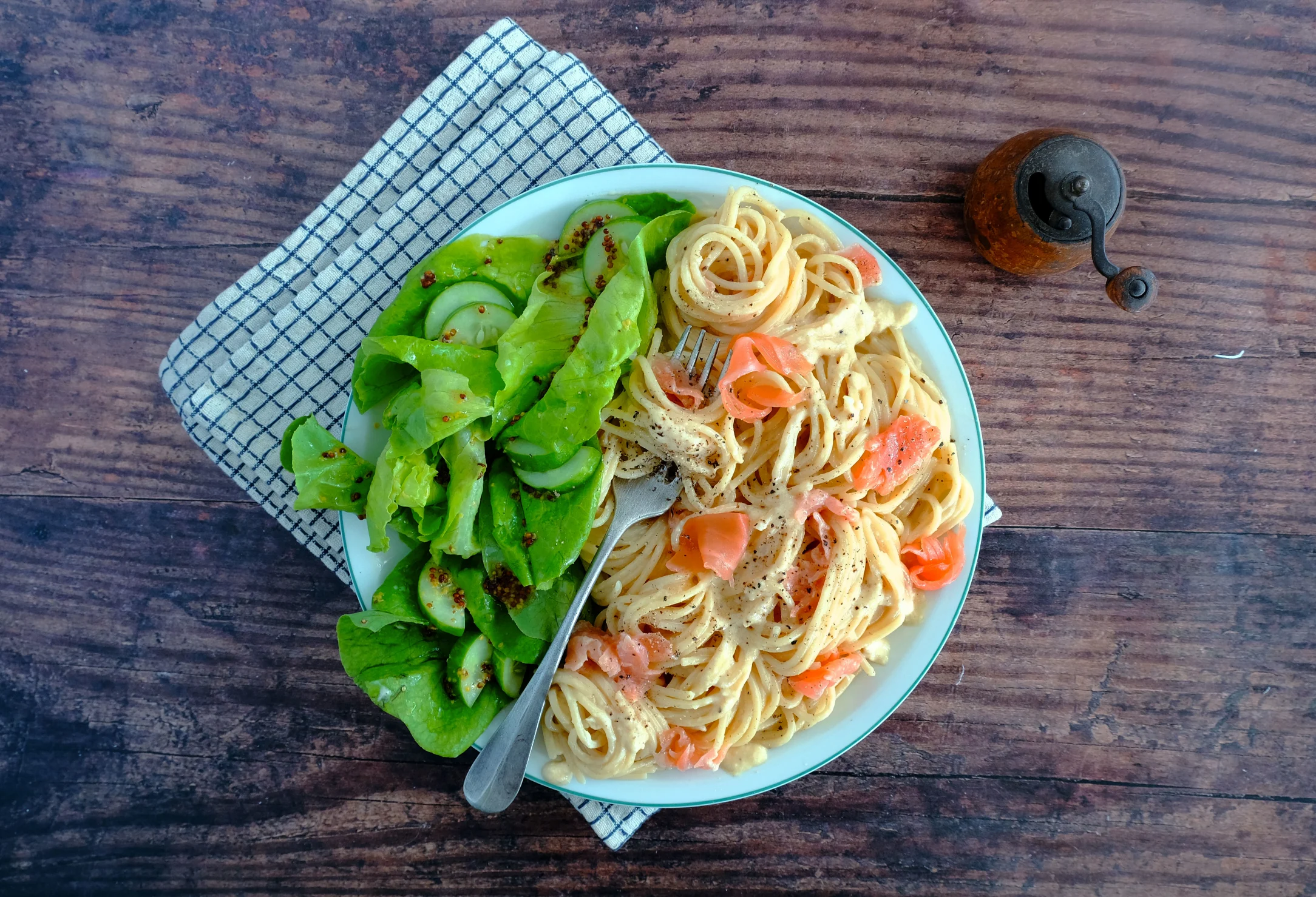 Smoked Salmon Carbonara with Green Salad