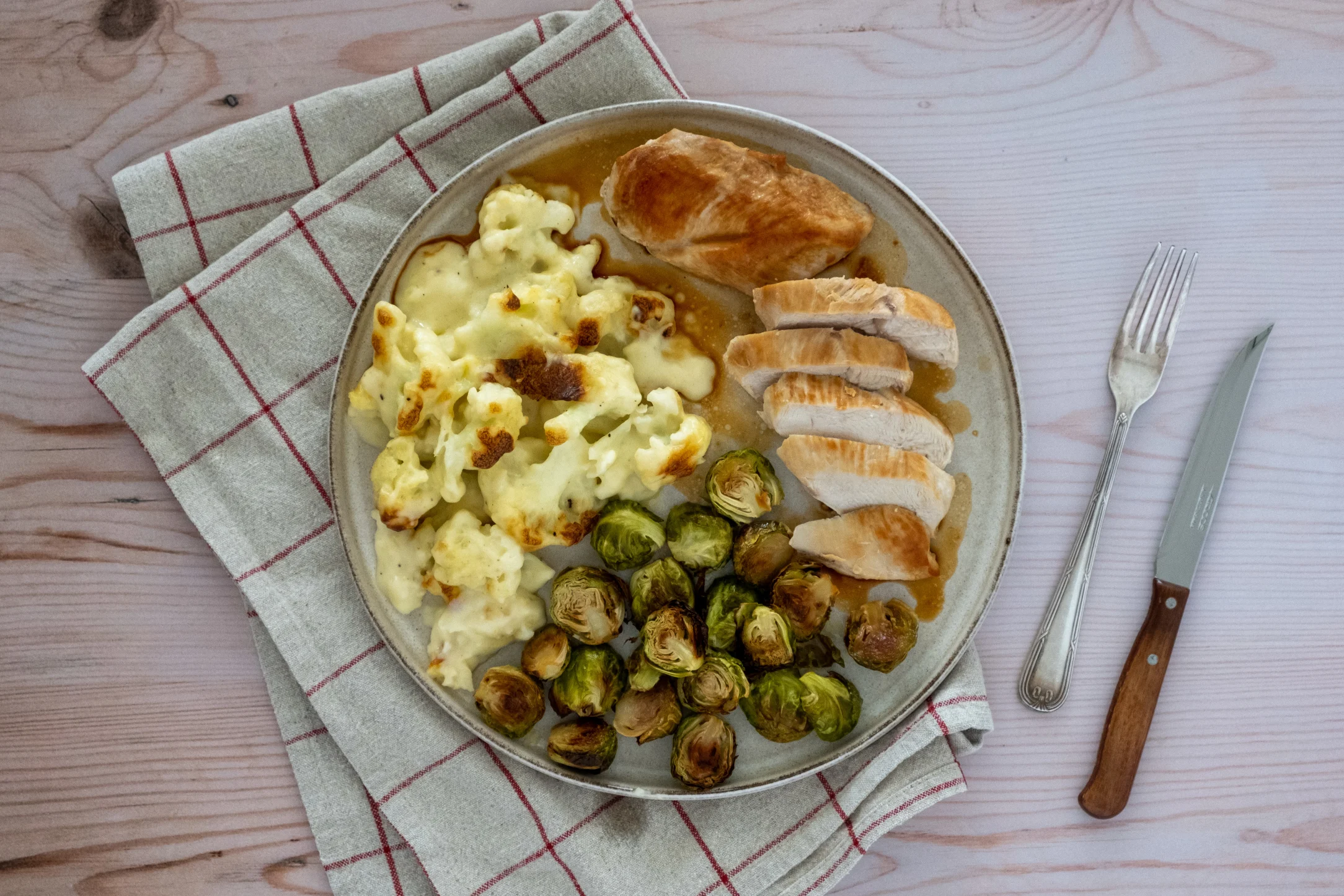 Festive Chicken with Truffled Cauliflower Cheese and Honey Roasted Sprouts