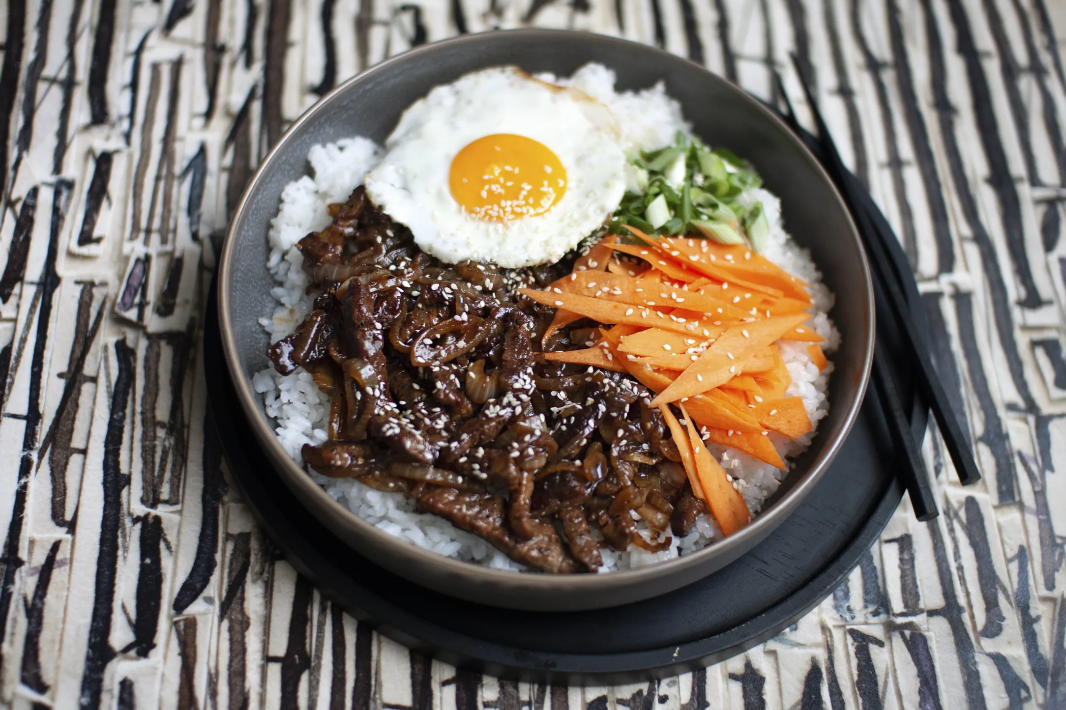 Japanese Gyudon Beef and Sushi Rice Bowl