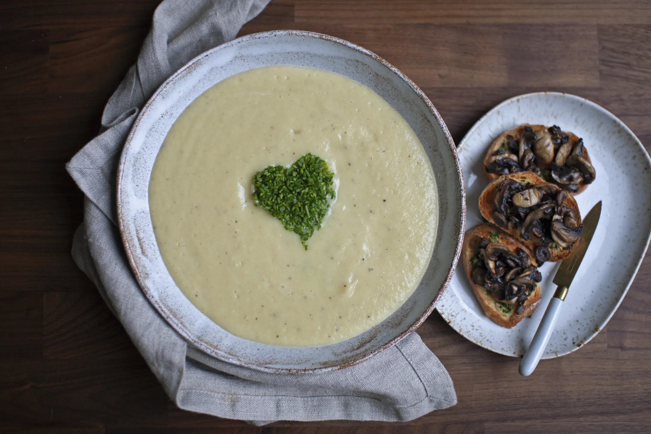Creamy Parsnip and Leek Soup with Mushroom Crostini