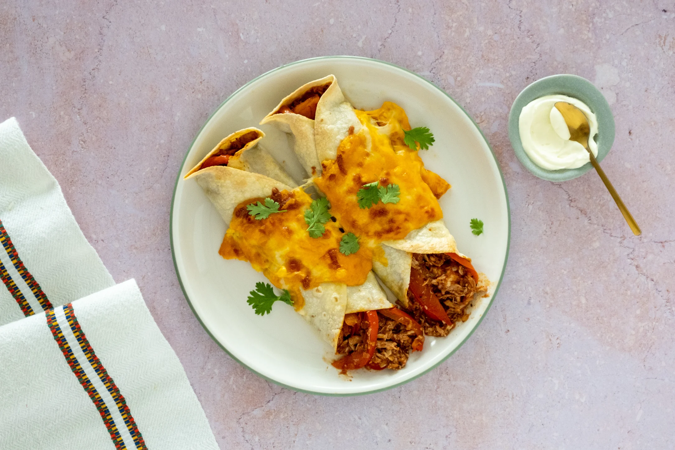 Cheesy Chicken Burrito with Sour Cream